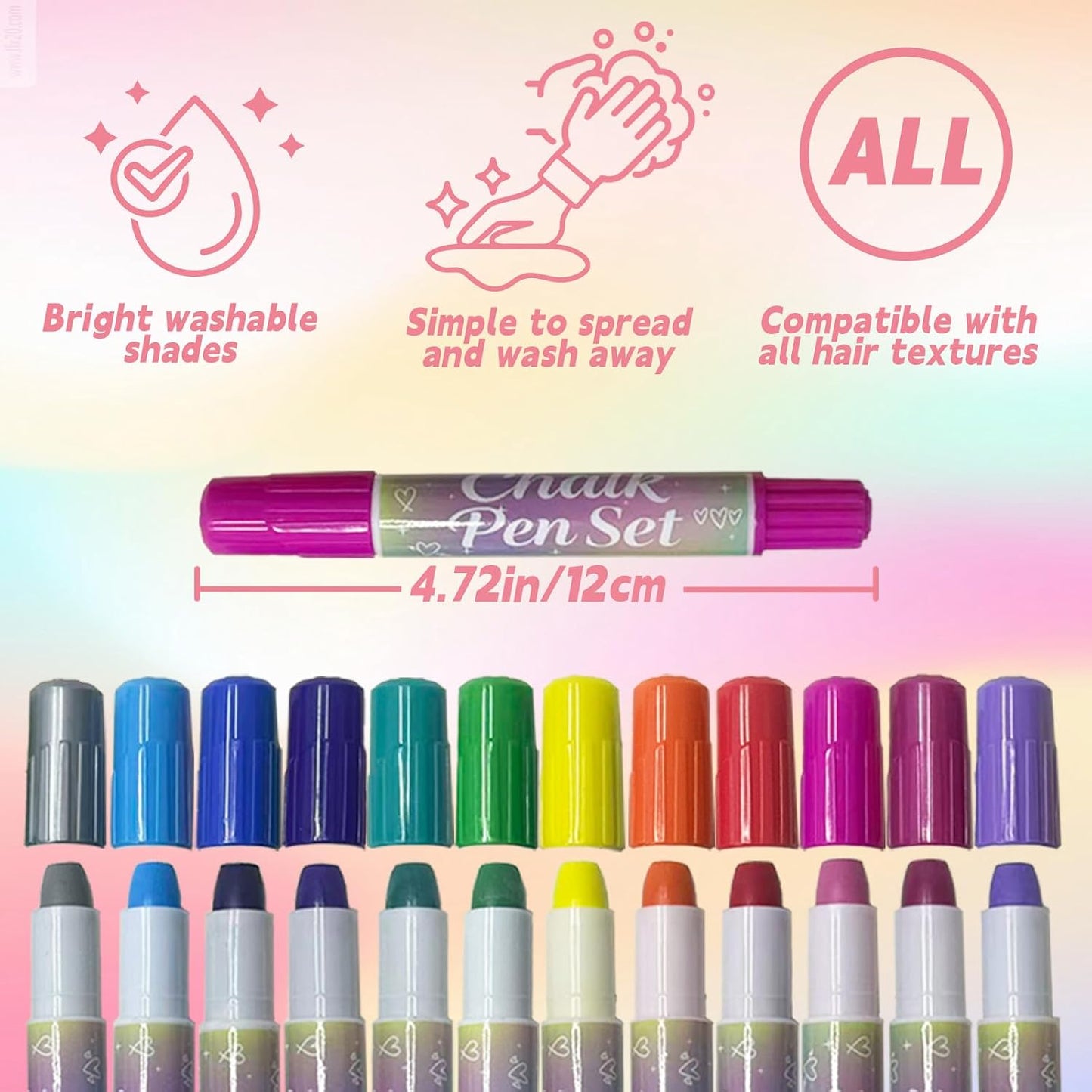 Hair Chalk Set - 12 Washable Temporary Hair Colors for Kids & Adults | Perfect for Parties & Holidays