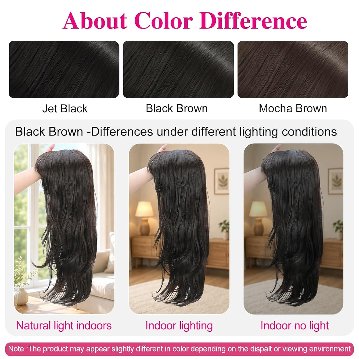 Hair Toppers for Women - 26-Inch 3D 360° Coverage Black Brown Long Straight Clip-In Synthetic Hair with Bangs