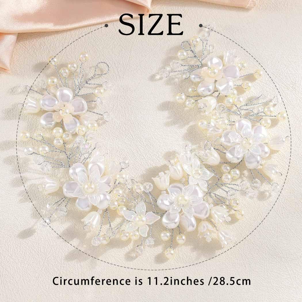 Campsis Flower Girls Hair Accessory, White Floral Headpiece, Wedding Pearl Headband for Girls