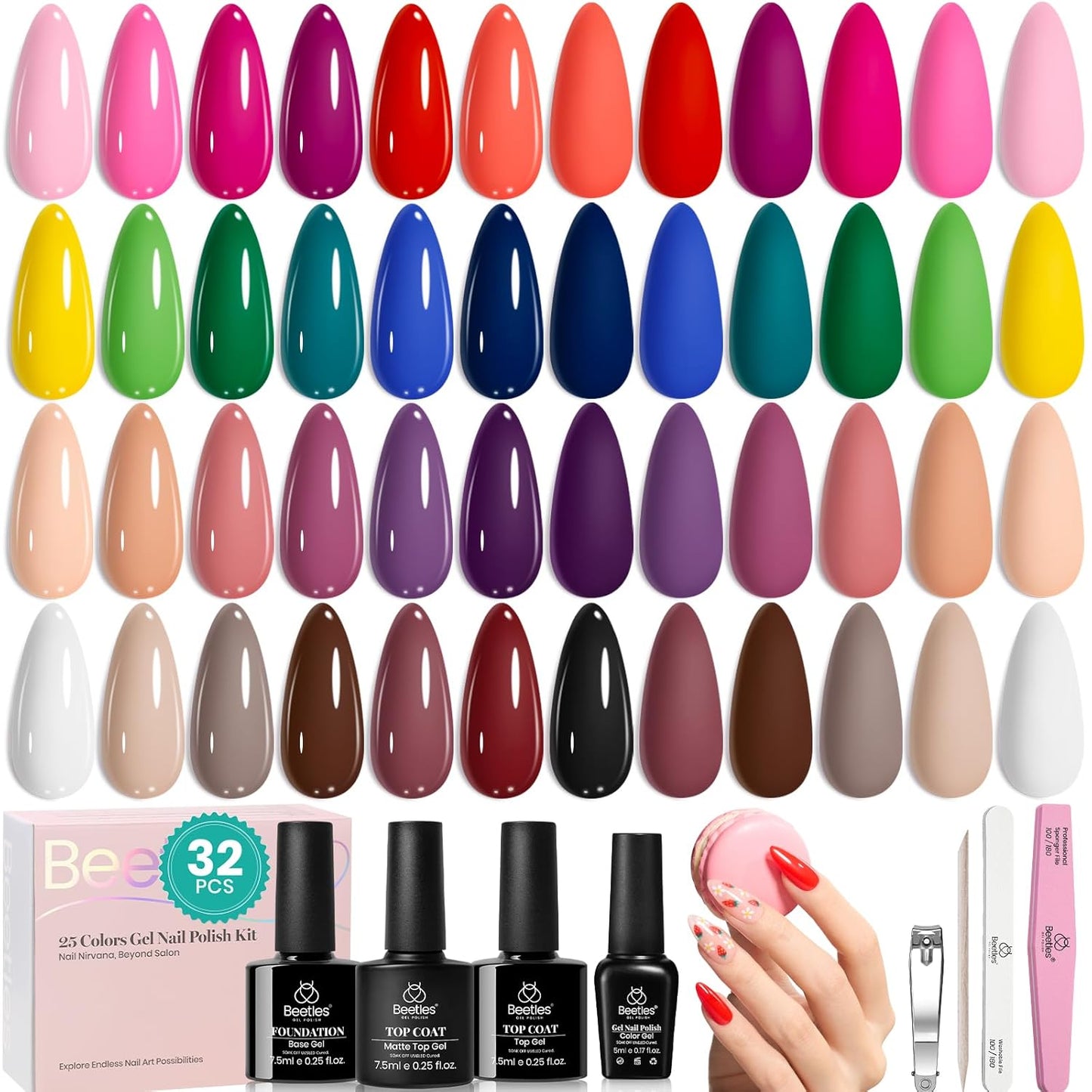 Beetles Gel Nail Polish Kit - 55 Vibrant Colors with UV Light | Complete DIY Manicure Set for Beginners
