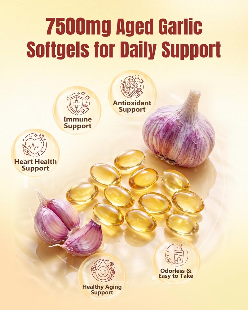 Gomerton Aged Garlic Extract Softgels - 300 Count Odorless Organic Garlic Extract, 15:1 Extract Formula, Heart & Immune Support, Non-GMO Softgels, 2-Year Matured, Gluten-Free