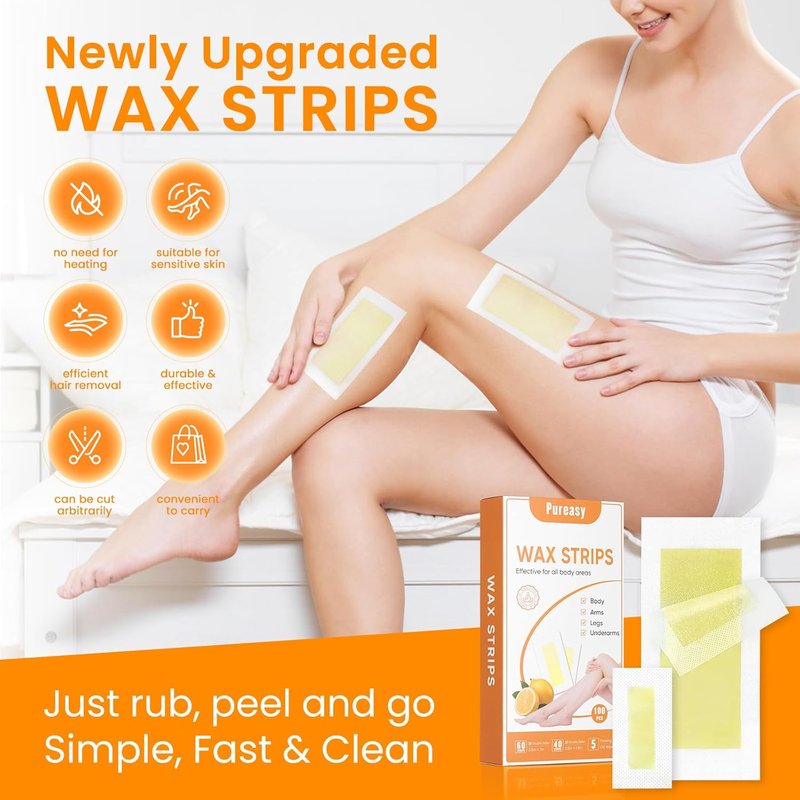 Wax Strips for Hair Removal - 100 Count Face & Body Waxing Kit with 5 Oil Wipes | Eyebrow, Upper Lip, Legs, Underarms, Bikini