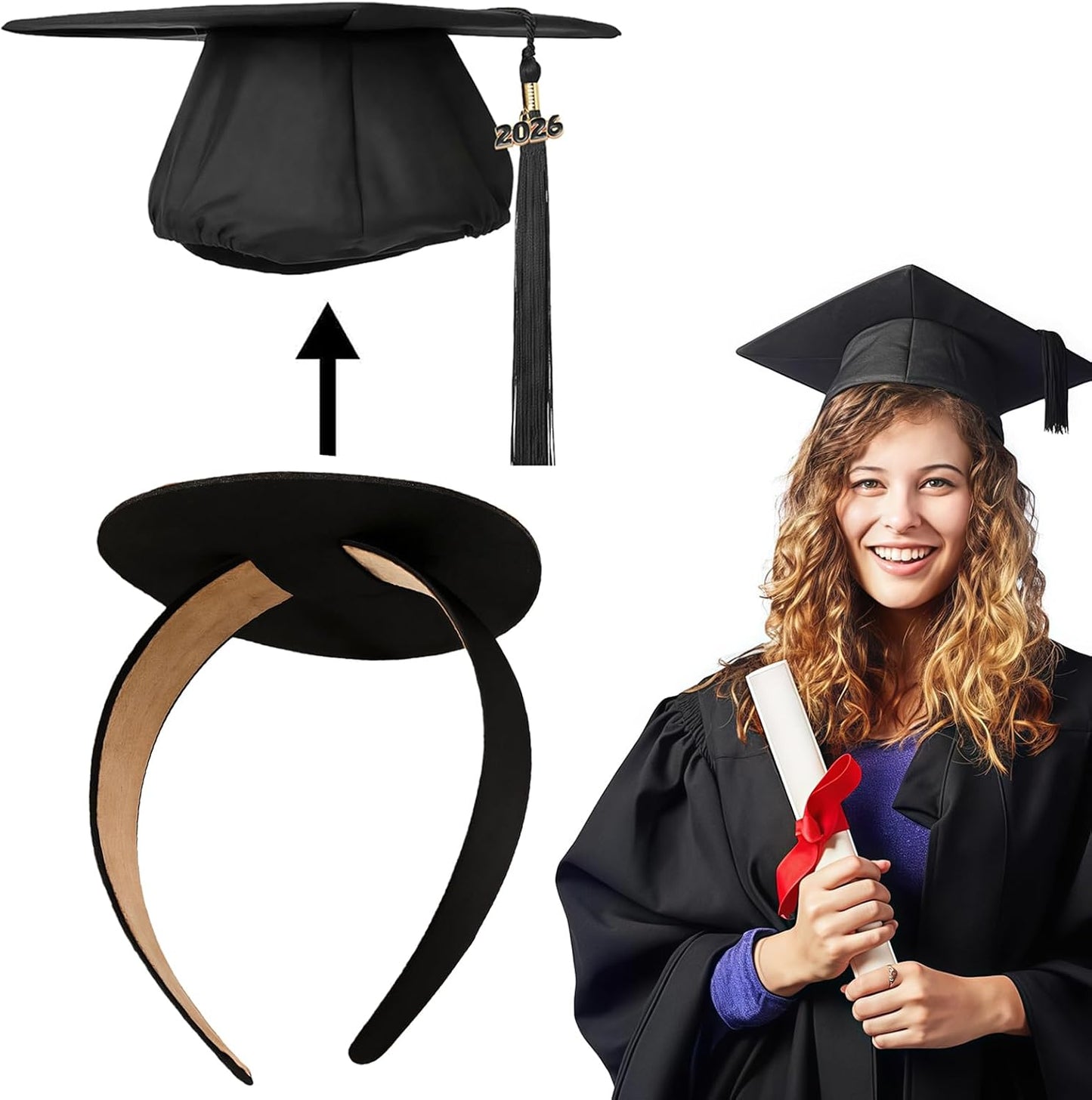 Graduation Cap Headband Insert - Widened & Thickened Black Hair Band | Durable Anti-Fall Design, 1 Pack