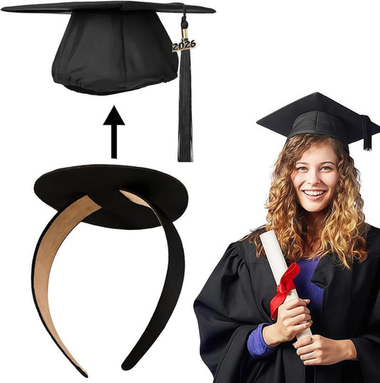 Graduation Cap Headband Insert - Widened & Thickened Black Hair Band | Durable Anti-Fall Design, 1 Pack
