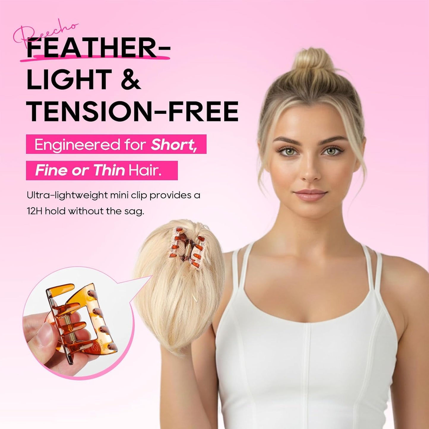 Ponytail Extension - 8" Short Mini Claw Clip Hairpiece for Women | Natural Soft Feather-Light - Natural Blonde