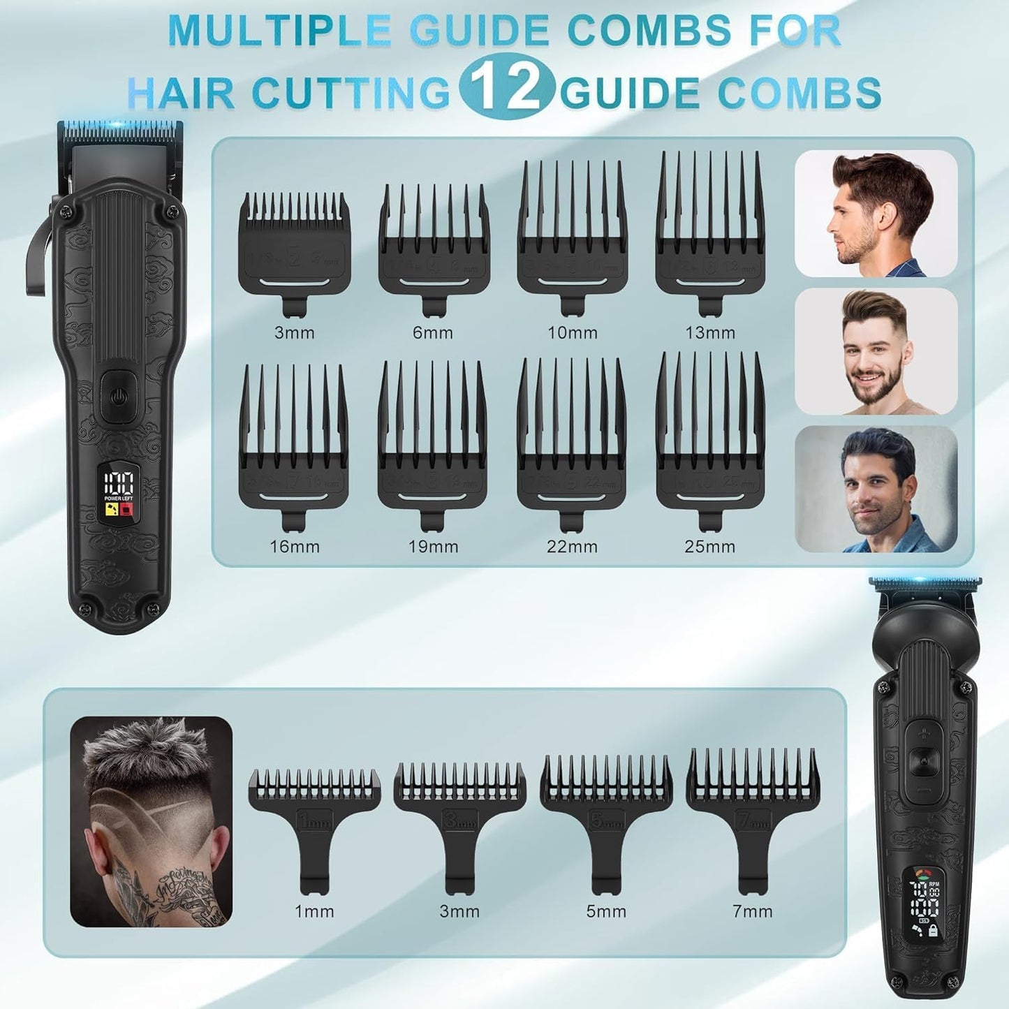 Scttomon Professional Hair Clipper for Men Hair Cutting Kit Men's Beard Trimmer Hair Trimmer Shaver Cordless Barber Clippers and Trimmers Set Black