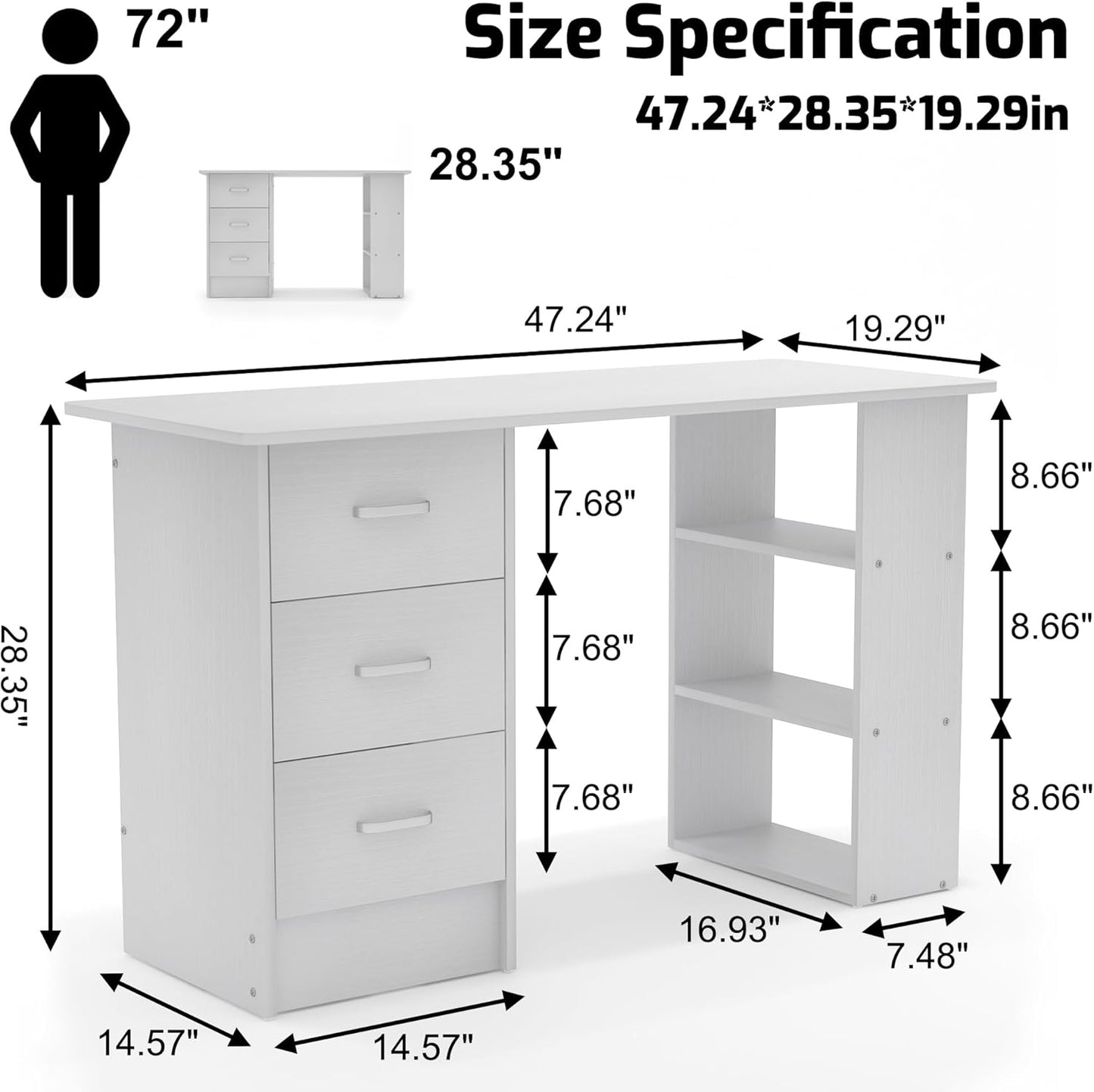 Nail Desk - Modern Manicure Table with Drawers & Shelves | White Beauty Workstation for Home Salon