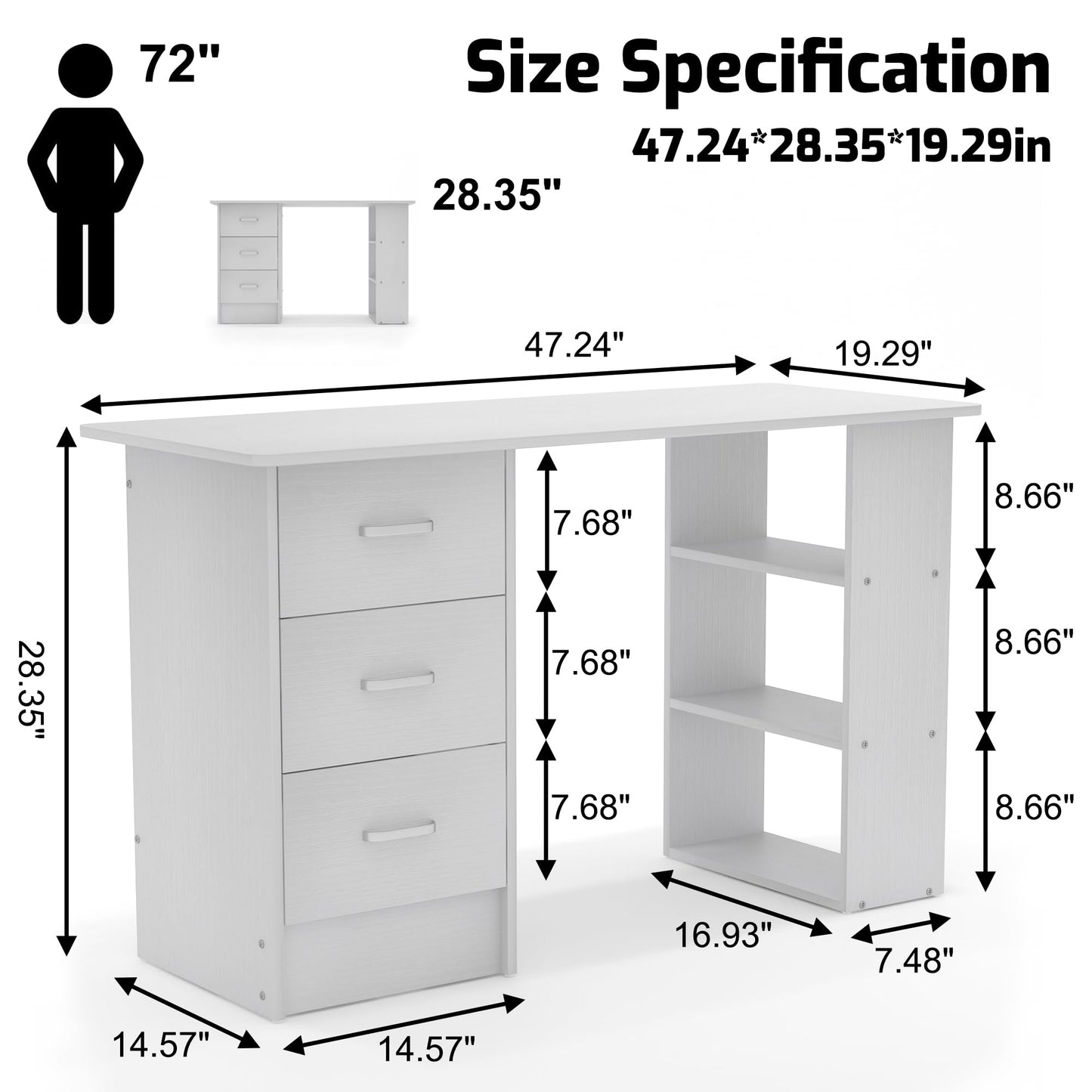 Katalora Nail Desk with Drawers & Shelves, Manicure Table for Home Salon, White Nail Table with Storage, Modern Beauty Workstation (White)