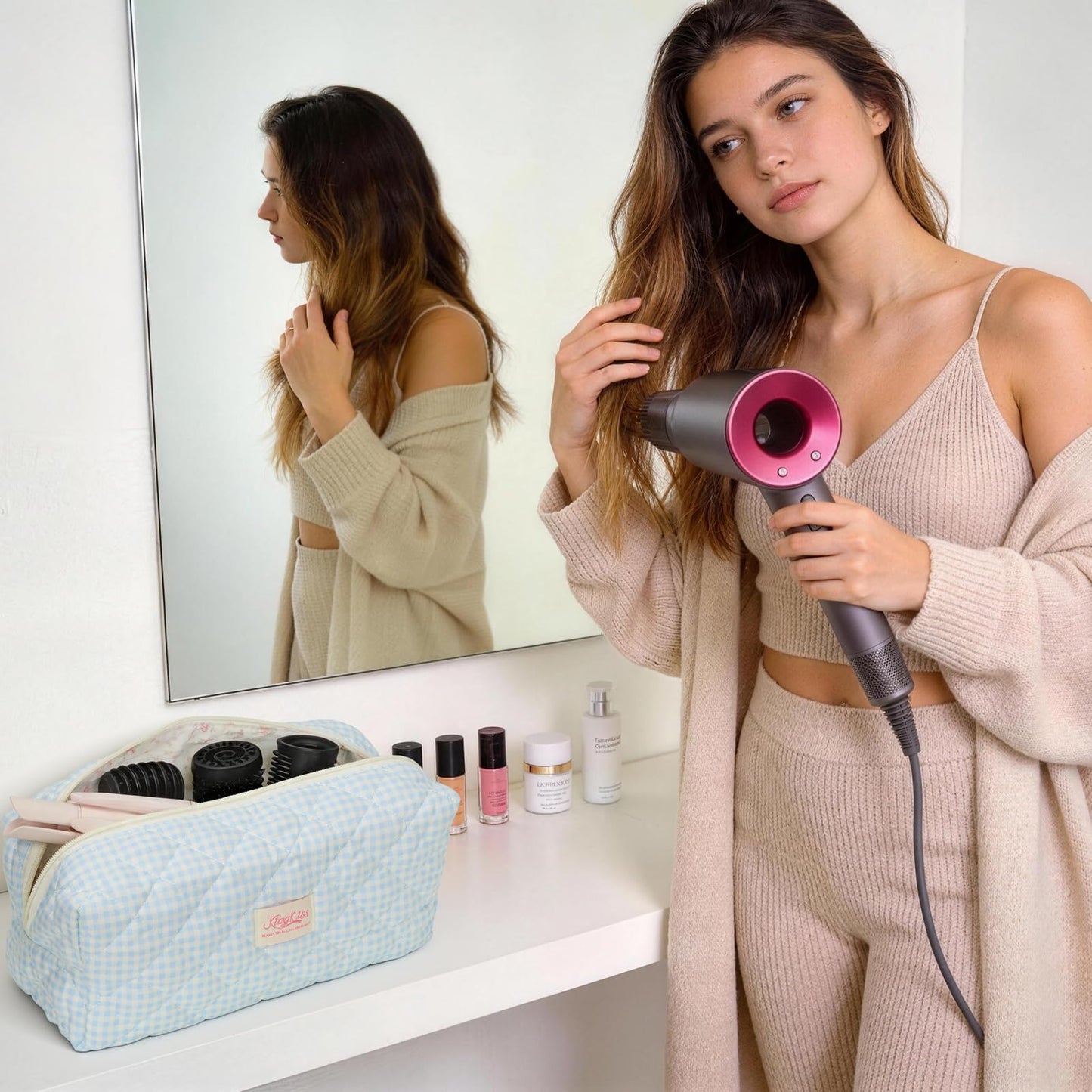 HiTotes Hair Tools Travel Bag Compatible with Dyson Airwrap Cute Floral Travel Case for Shark Flexstyle Hair Tools Organizer