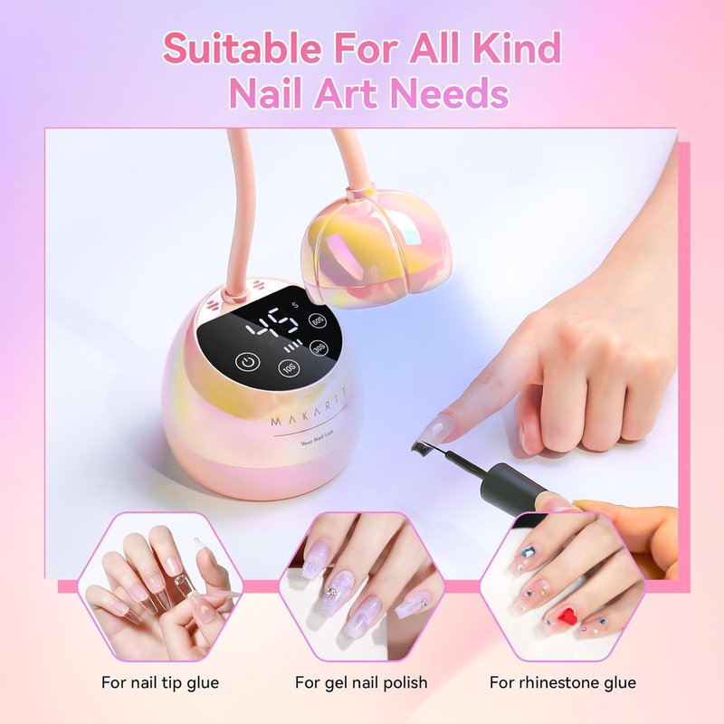 UV LED Nail Lamp - Cordless Gooseneck Dryer with Auto Sensor & 4 Timer Settings | Fast Curing, Glazed Pink