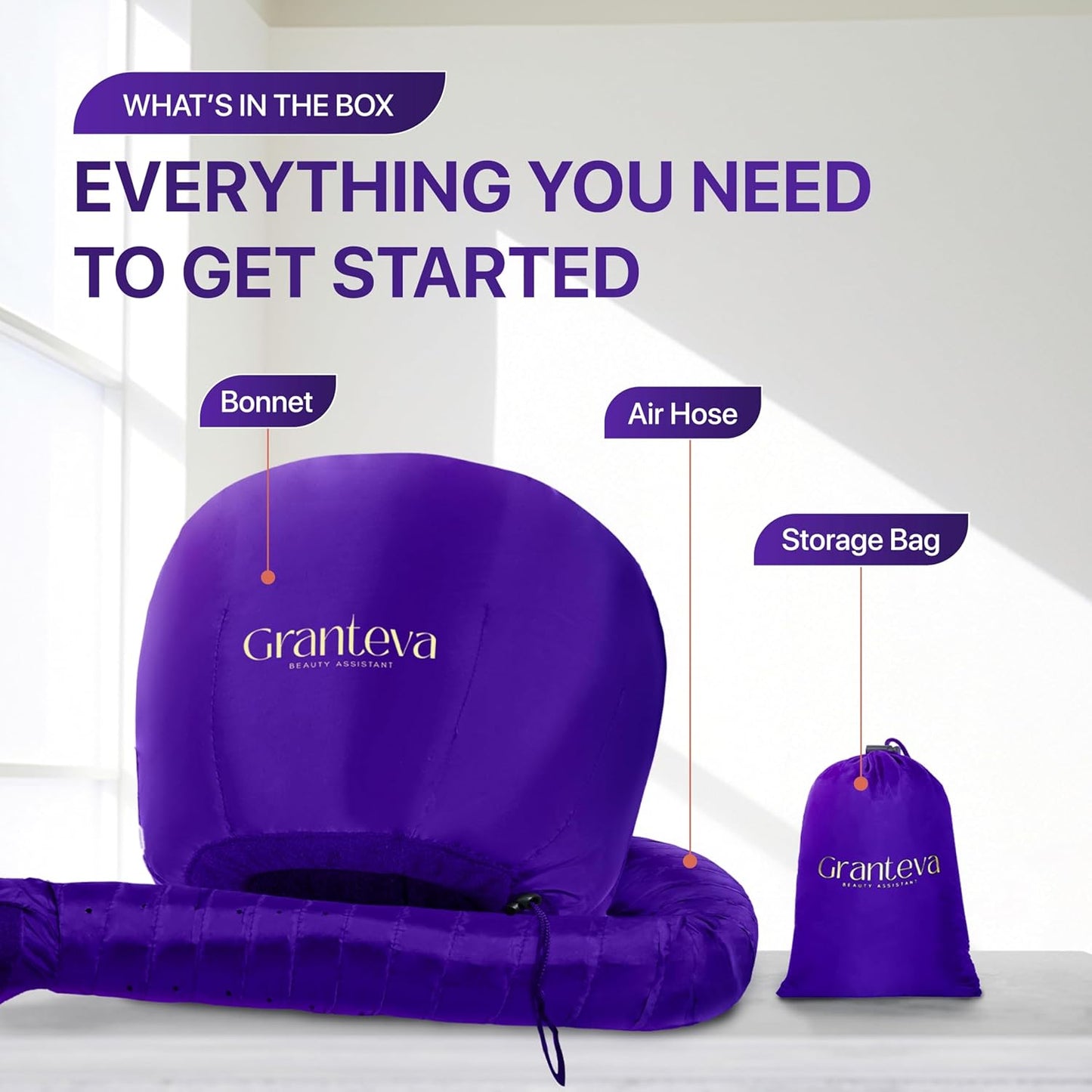 Hair Dryer Bonnet Attachment - Integrated Headband Reduces Heat Around Ears & Neck | Large Purple Diffuser Cap for Curly Hair
