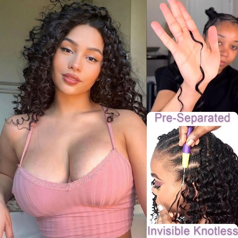 Deep Wave Crochet Hair Extensions - 100 Strands Knotless Curly Hair for Black Women | 18 Inch, Color 1B