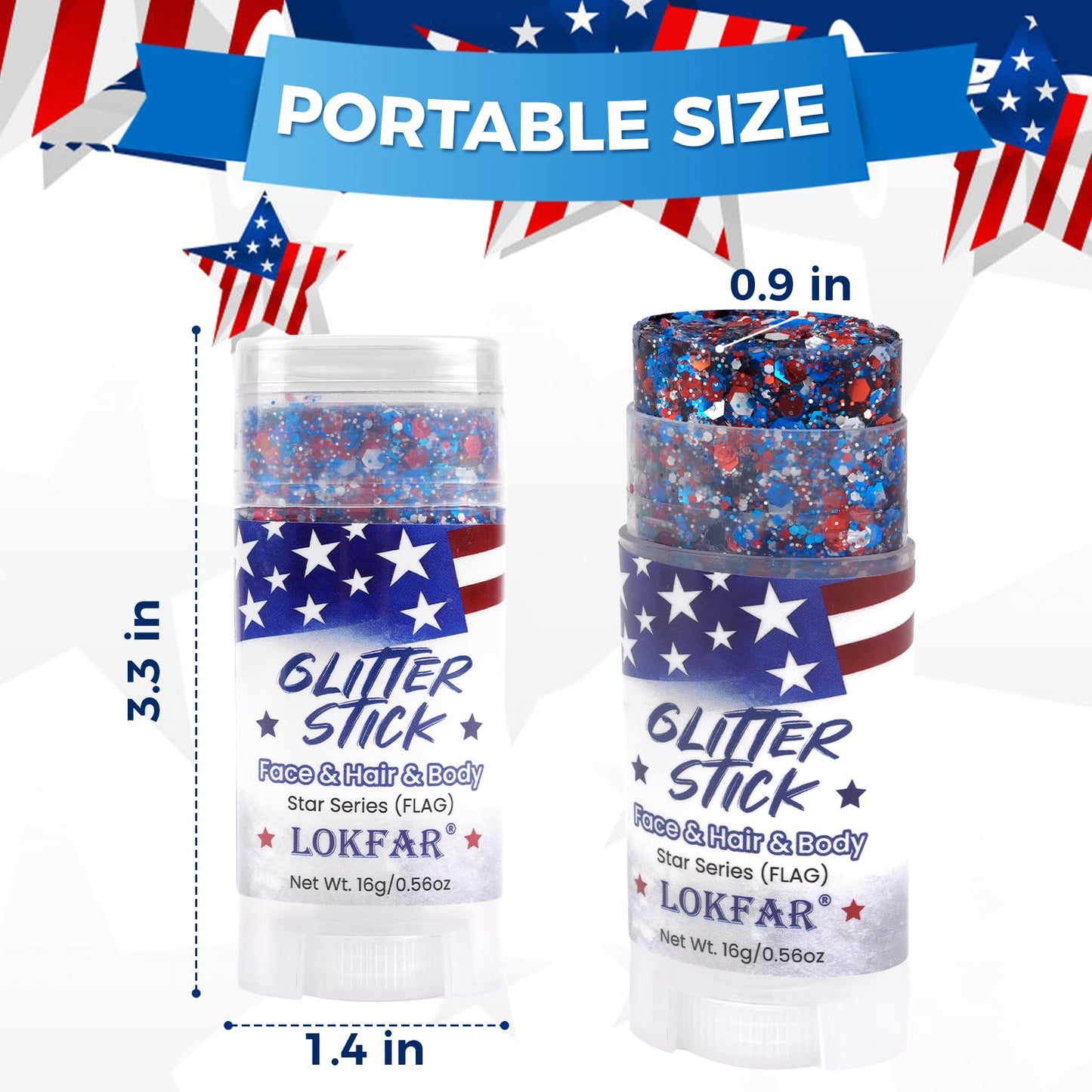 4th of July Glitter Stick Patriotic Hair Glitter Body Glitter face Glitter 4th of July Outfits for Women Fourth of July Outfit Women 4th of July Fourth of July Decorations，Red Blue and WhiteX1