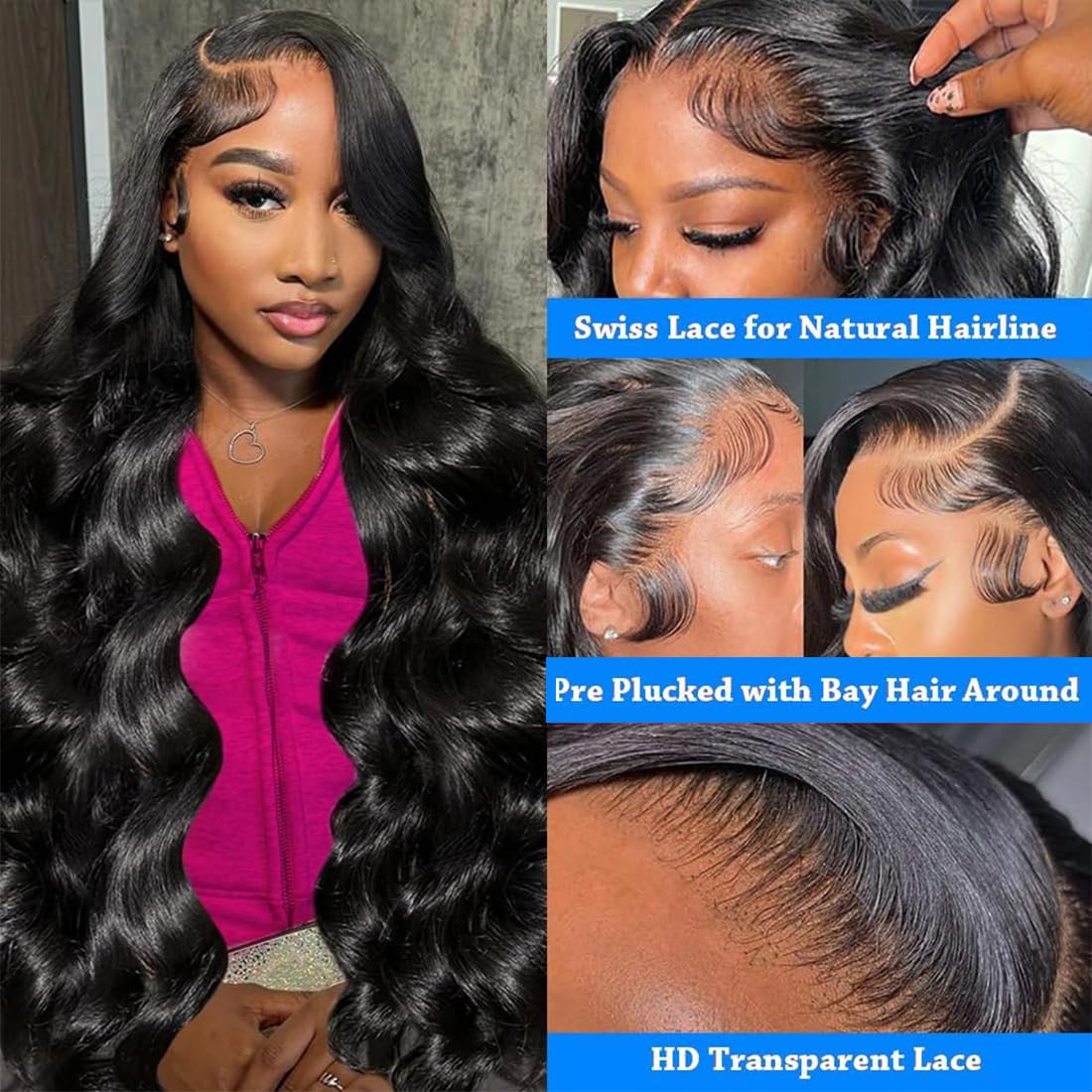 24Inch 13x4 HD Lace Front Wigs Human Hair 180% Density Body Wave Lace Front Wigs Human Hair Lace Front Wigs for Women Glueless Body Wave Wigs Human Hair Pre Plucked with Baby Hair Natural Black