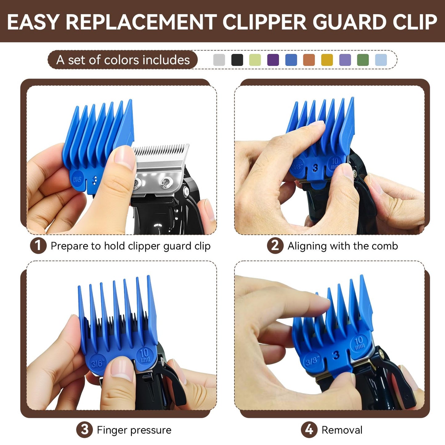 Professional for Wahl Clipper Guards Cutting Guides Set, 10Pack Hair Clipper Guards Set Compatible with Most Wahl Clippers, Cutting Lengths from 1/16" to 1" (1.5mm to 25mm)