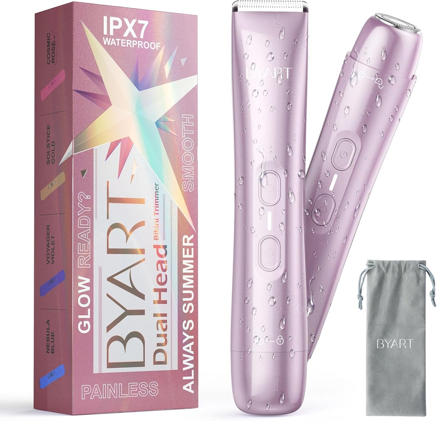 Bikini Trimmer for Women - Dual Head IPX7 Waterproof Electric Razor for Painless Hair Removal | Portable Cordless Shaver, Fast Charging