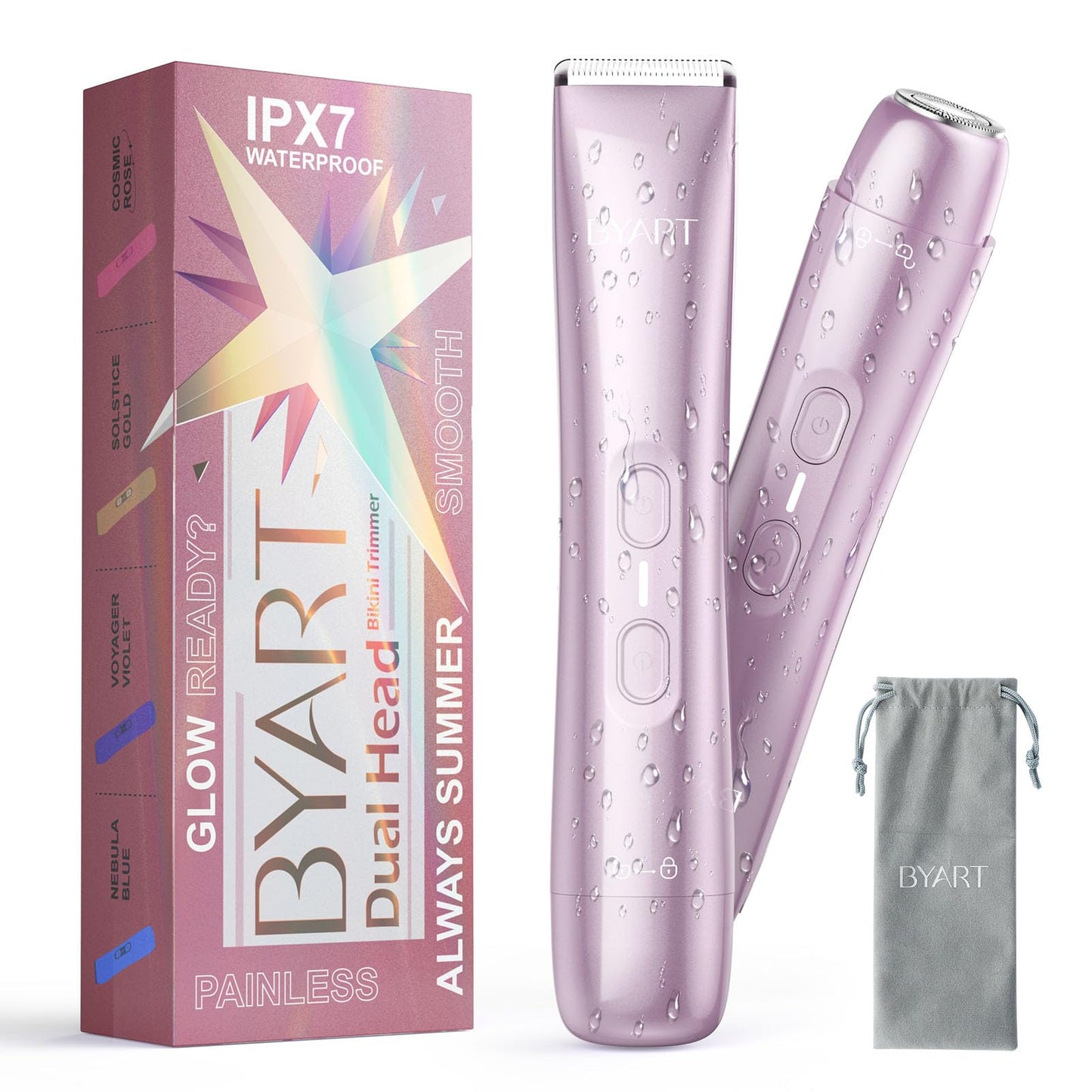BYART Bikini Trimmer for Women - 2-in-1 Body & Facial Hair Trimmer for Shaving, Wet & Dry Use Cordless Electric Razors for Legs, Underarms, Pubic, Ceramic Blade for Sensitive Skin - No Nicks No Bumps