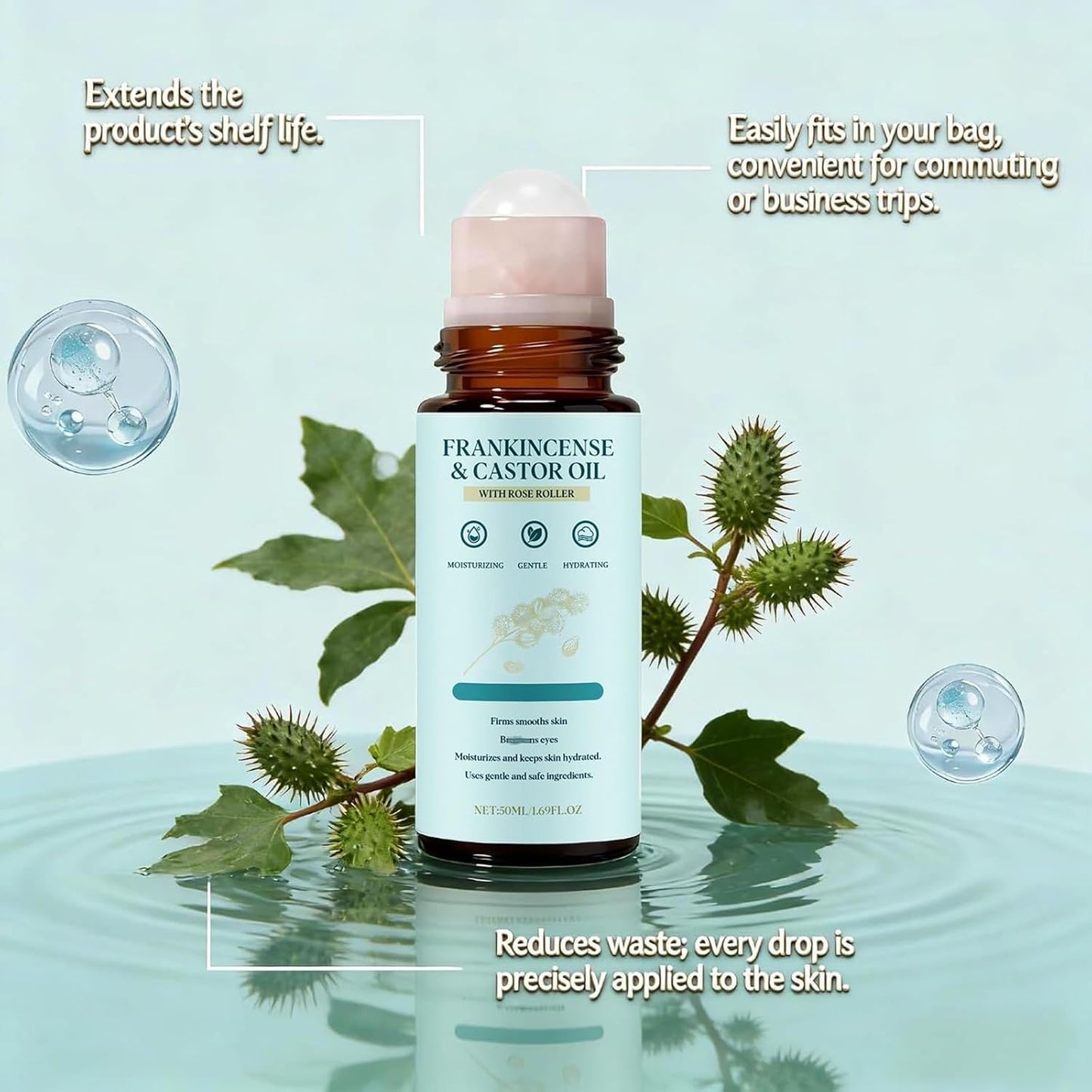 Frankincense & Castor Oil Roll-On - Soothing Moisturizing Firming Oil | 1.69 Fl Oz (2-Pack) for Soft, Nourished Skin