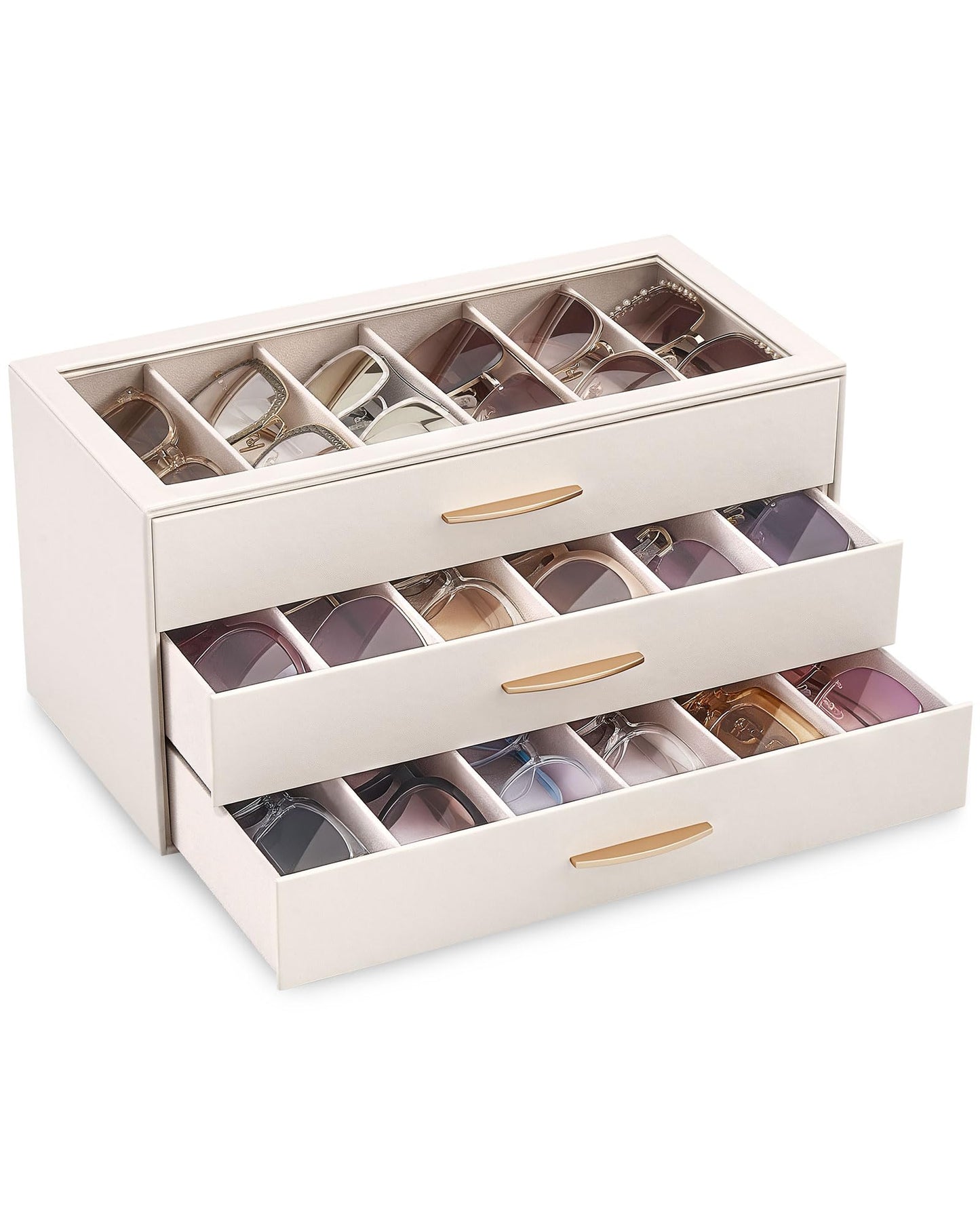 Lolalet 18 Slots Sunglasses Organizer Case for Women, 3-Layer Storage