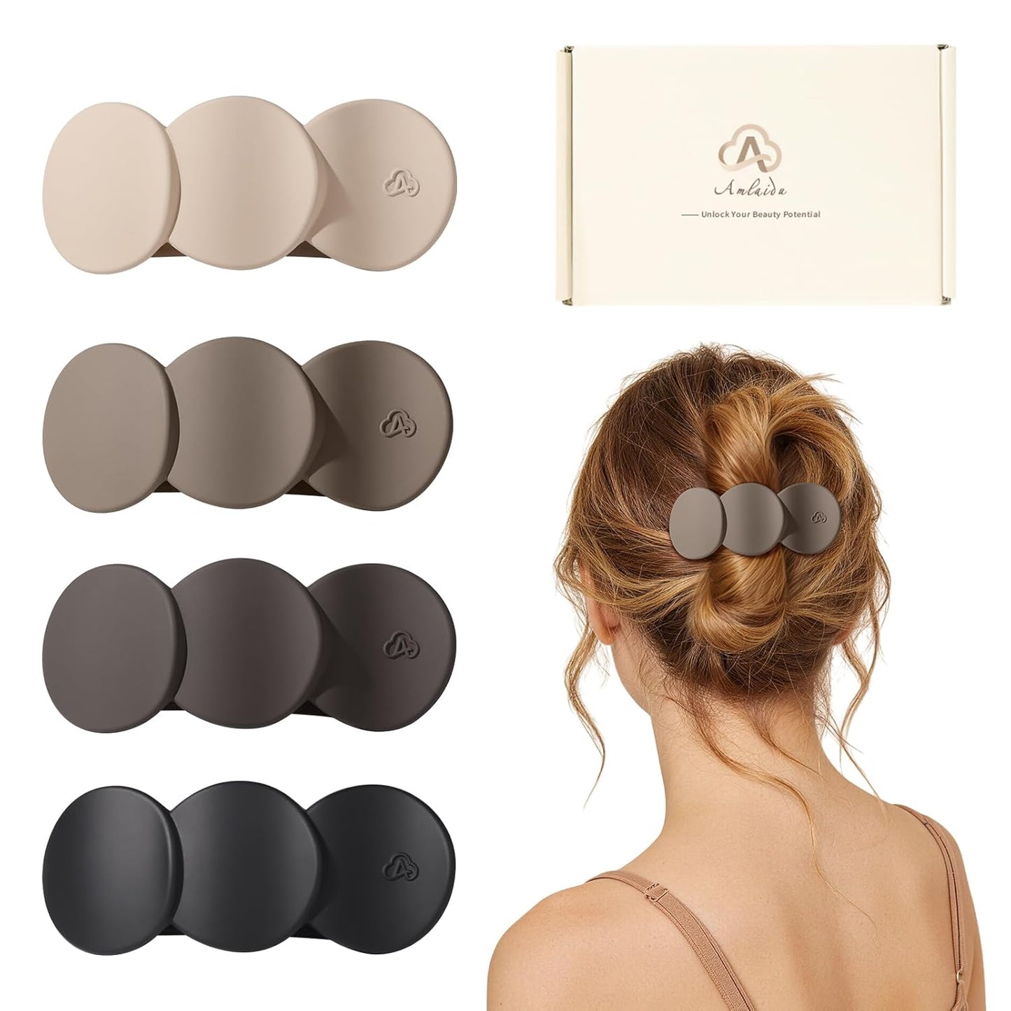Medium Flat Hair Clips - Strong Hold French Claw Clips for Thick & Thin Hair | Non-Slip Duckbill Design, 4-Pack in Beige, Brown & Black