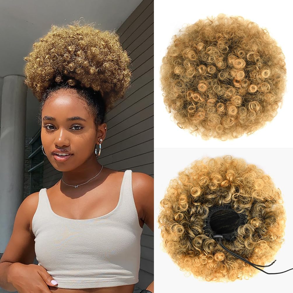 Afro Puff Drawstring Ponytail for Black Women - Premium Ombre Gray Bun | Stylish & Versatile Hair Accessory
