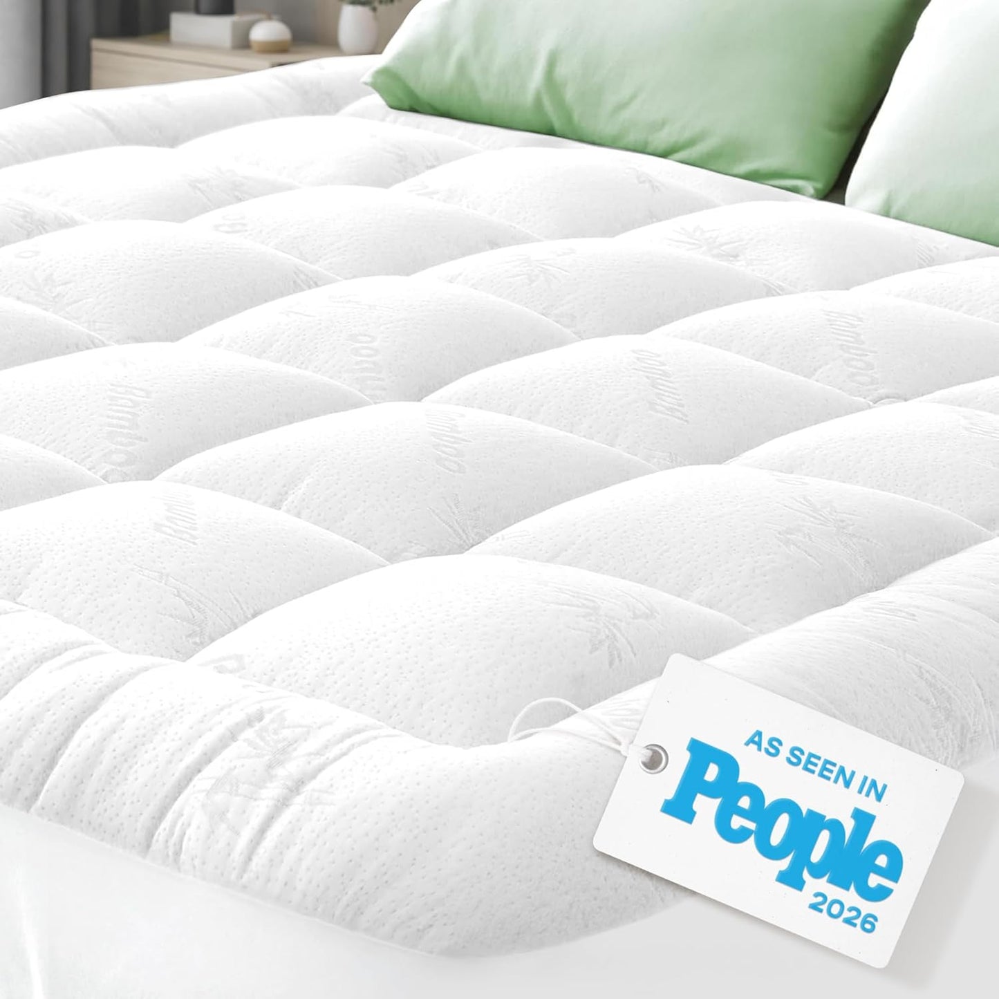 Niagara Sleep Solution Ultra Soft Queen Mattress Topper - Bamboo Pillow Top for Back Pain Relief | Naturally Cooling Green