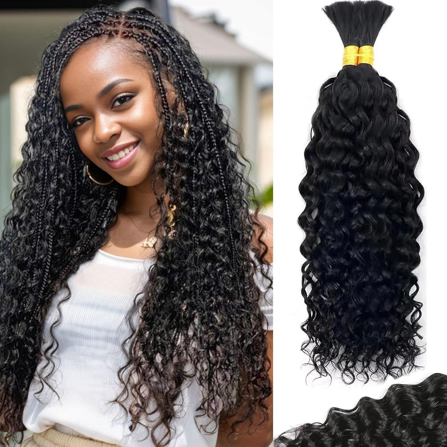 Braiding Human Hair Water Wave - 2 Bundles 100g Ombre Curly Extensions | 14 Inch Black/Brown Highlights