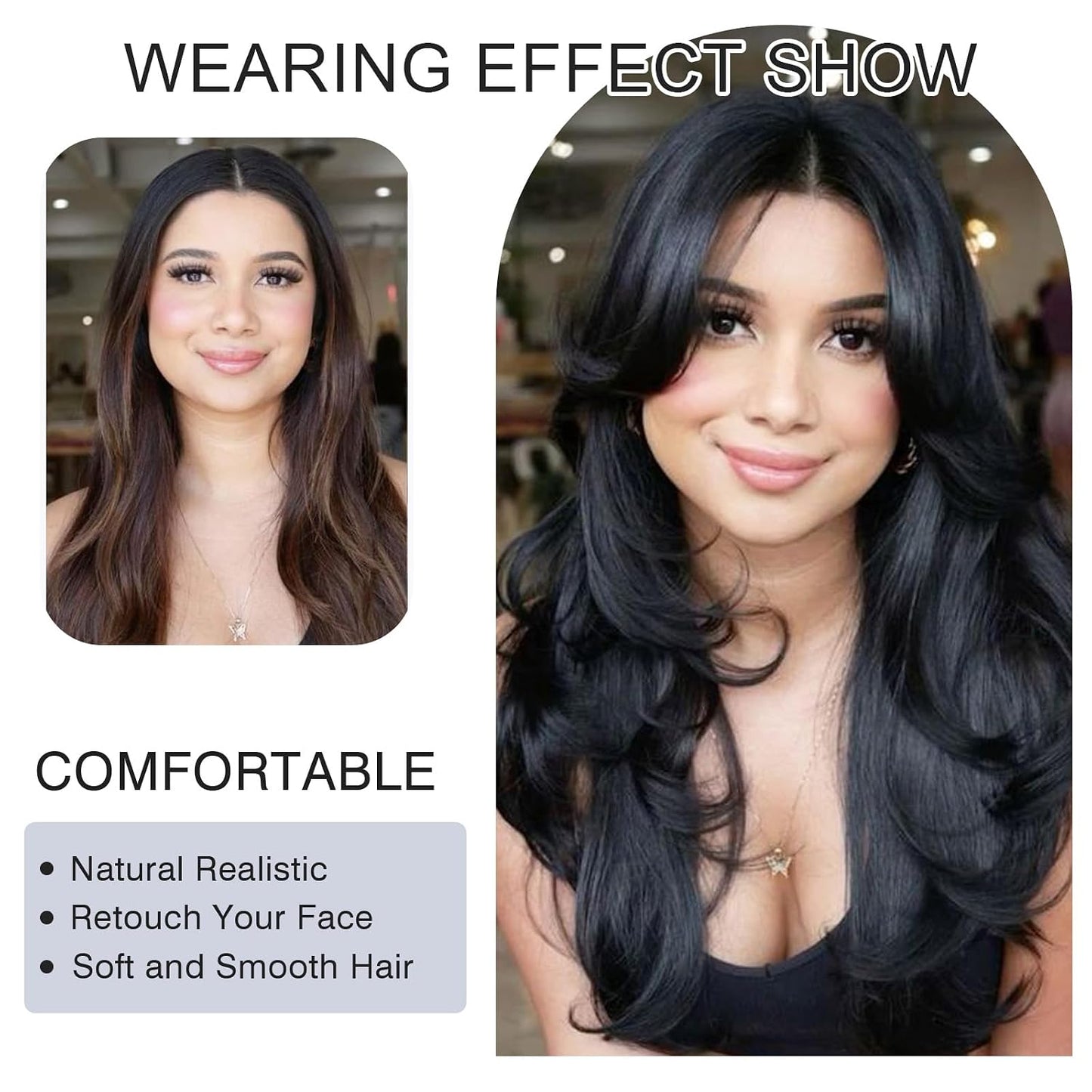 Layered Wavy Wigs for Women - Synthetic Butterfly Haircut, Natural Black, Heat Resistant | Perfect for Daily & Party Use