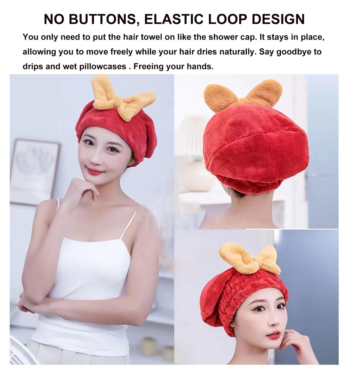 YUMINGUHC Microfiber Hair Drying Caps for Women 2Pack Pink+Blue