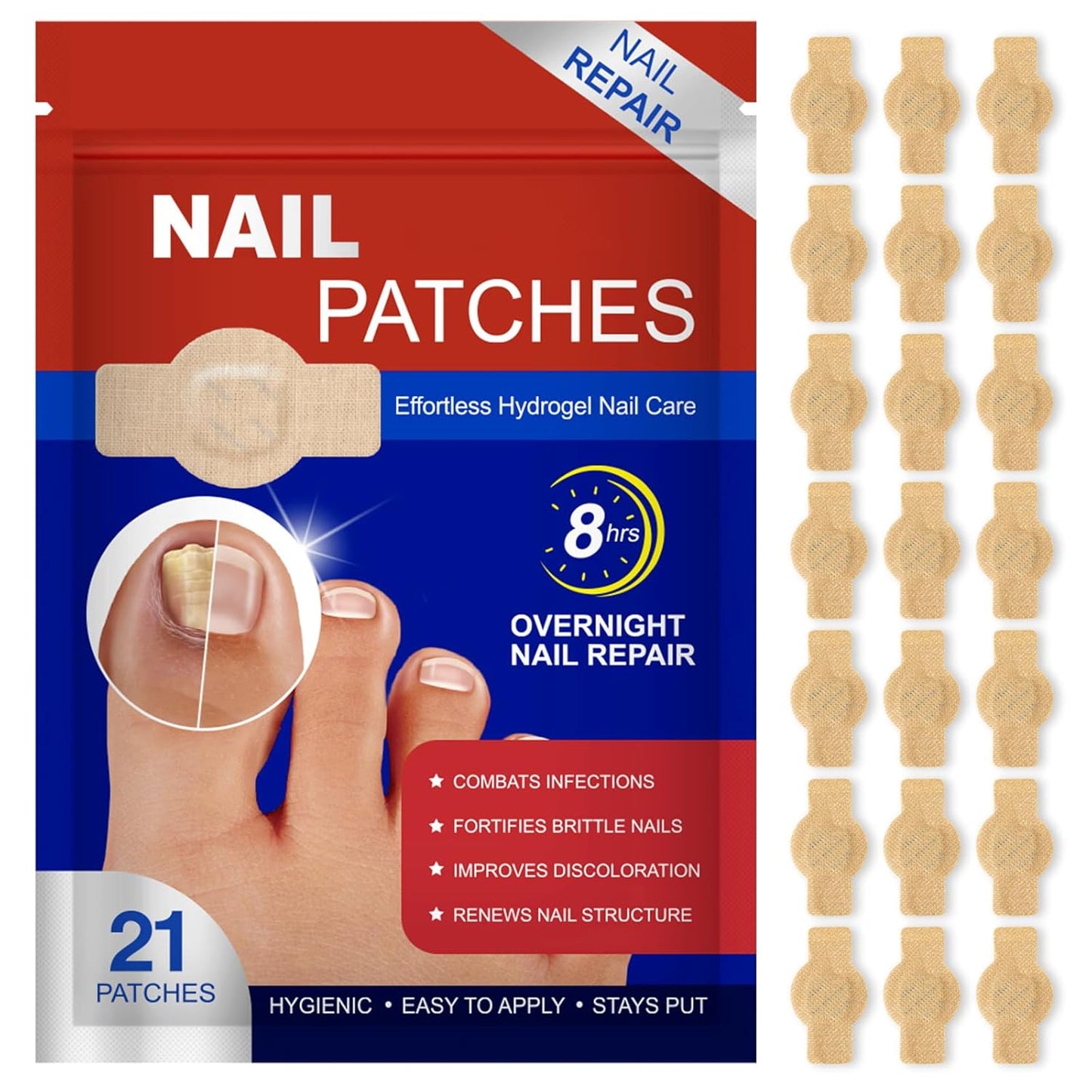 Fungal Nail Patches - Extra Strength Hydrogel Treatment for Fast Repair | 21 PCS, Overnight Care for Damaged Nails