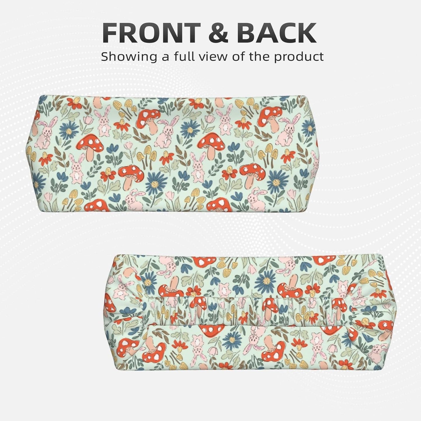 Mushroom Bunny Floral Print Headband - Light Blue Elastic Hair Band for Women | Daily Wear & Yoga
