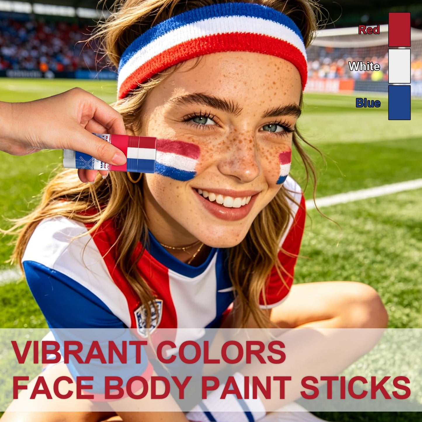 Red White and Blue Face Paint Stick - Sweatproof High Pigment for World Cup Fans | Party Accessories