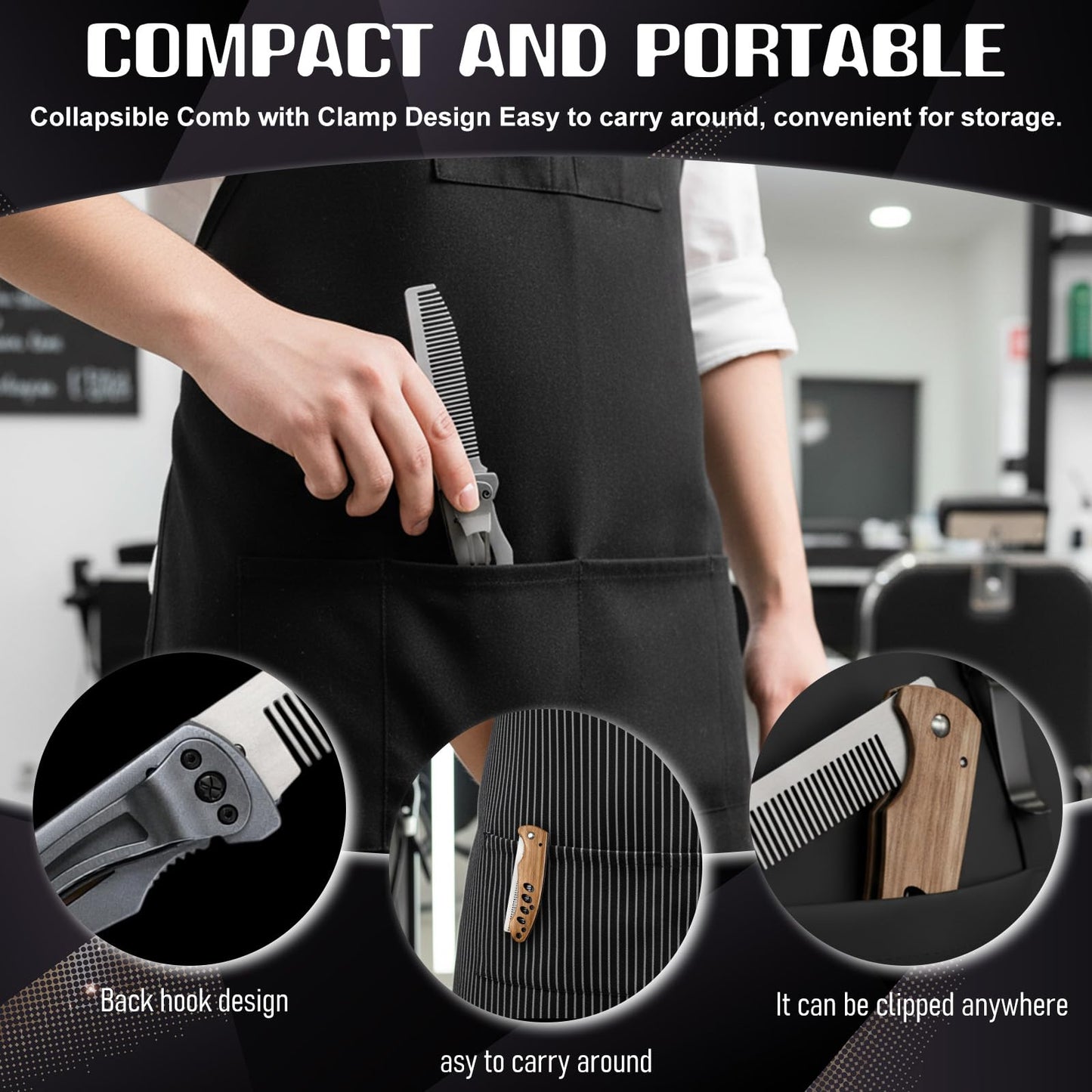 Qianyu Stainless Steel Folding Comb Small Folding Pocket Beard Metal Grooming Tool with Wooden Handle Portable Multifunction Hair Comb Mustache Combs Fits In Keychain for Men Outdoor Travel Home Use