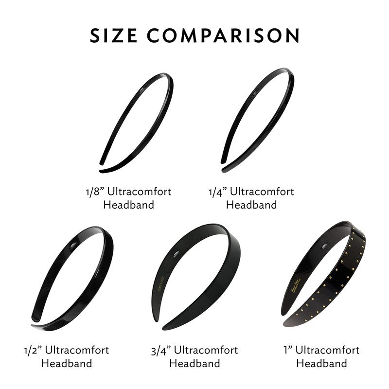 Black Headband for Women, France Luxe 1/2" Ultracomfort, Flexible Fit Plastic Headband with Gentle Teeth, Comfortable, All-Day Hold