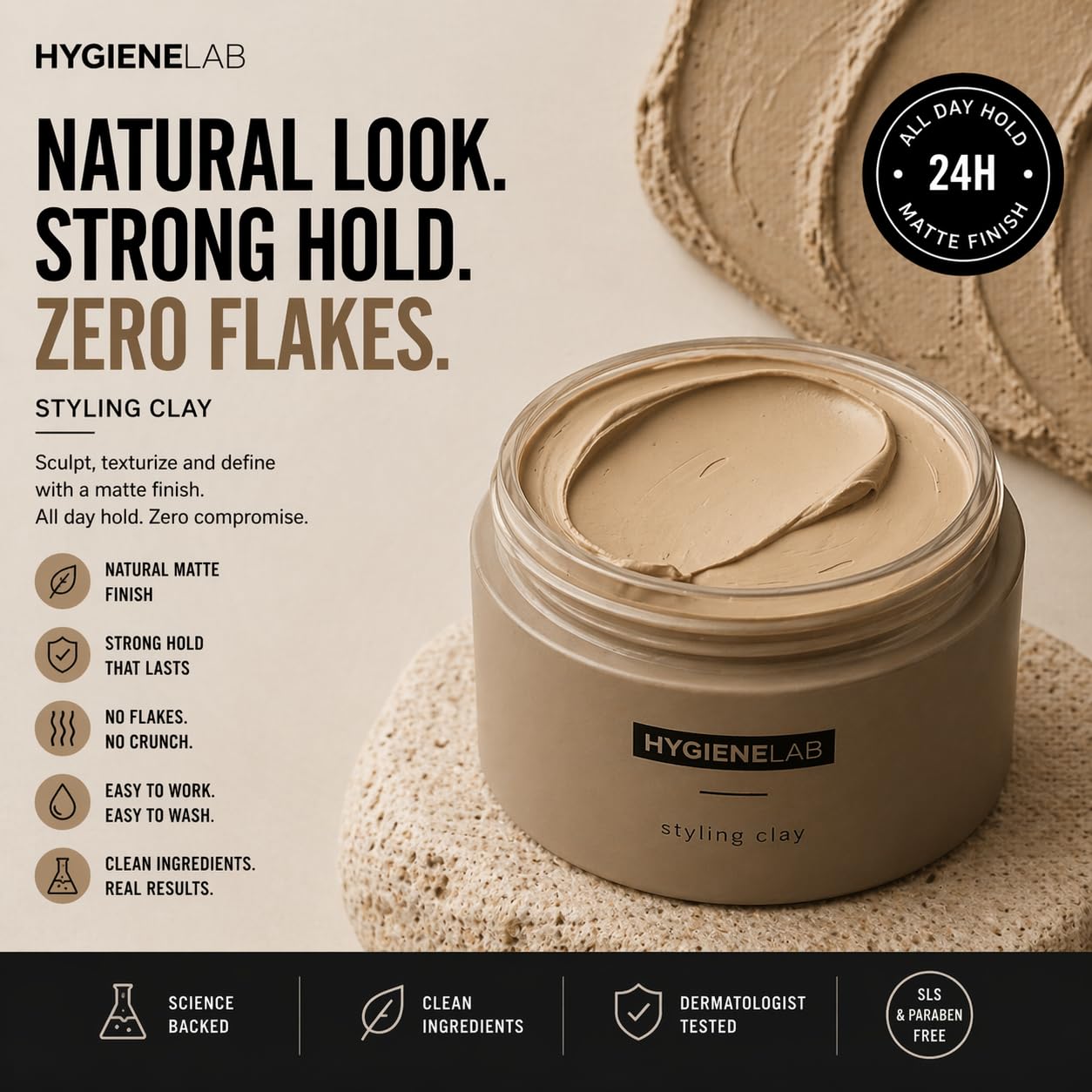 Hair Clay - EWG Verified Strong Hold Styling Clay | Matte Finish, Weightless Texture for All Hair Types