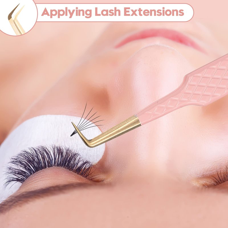 Ms.Queen Eyelash Extension Tweezers Set,5Pcs Fiber Tip Grip Isolation and 45 90 Degree Volume Lash Tweezers for Eyelash Extensions