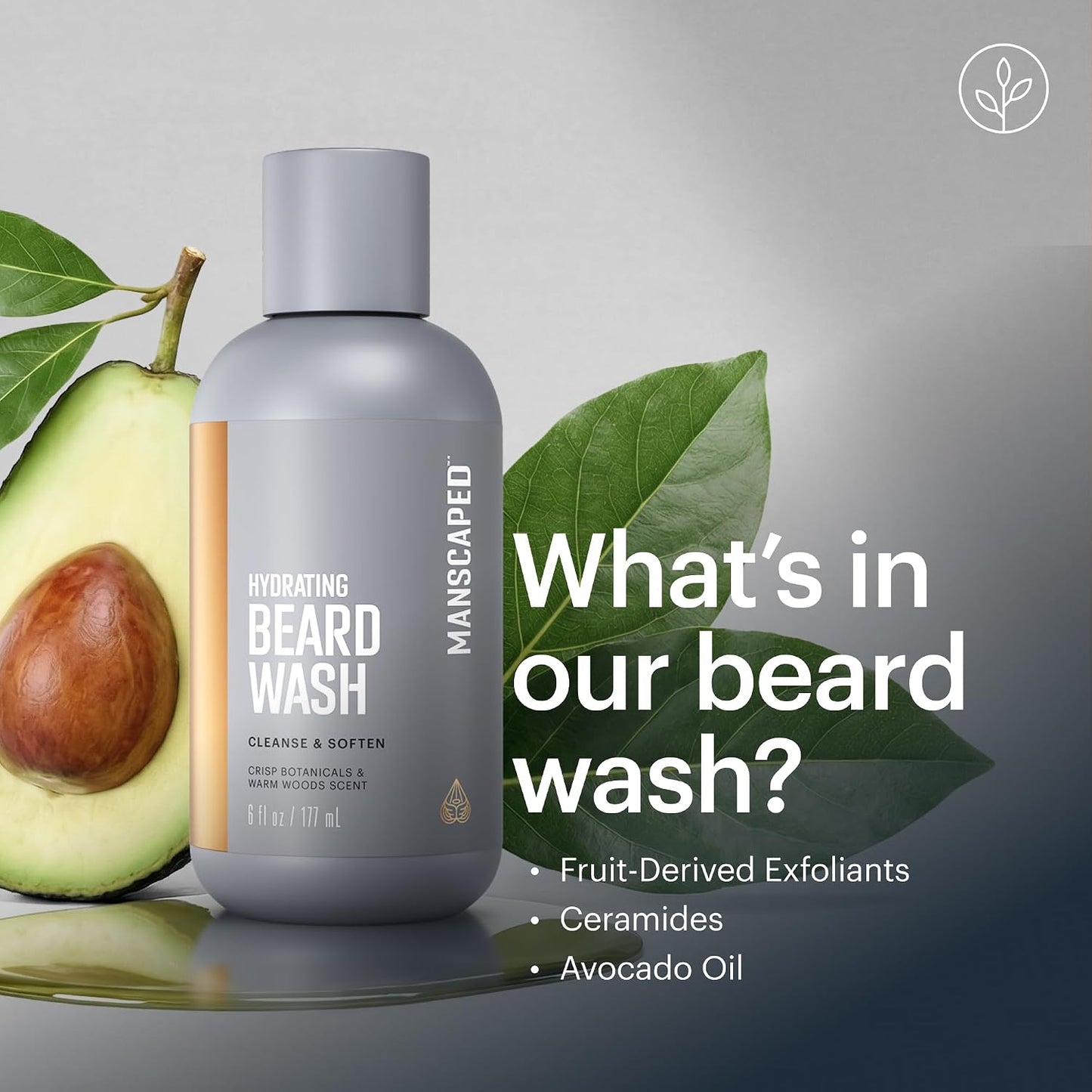 Hydrating Beard Wash - Daily Facial Hair Cleanser with Ceramides & Avocado Oil | Gentle Exfoliating Wash, 6 fl. oz.
