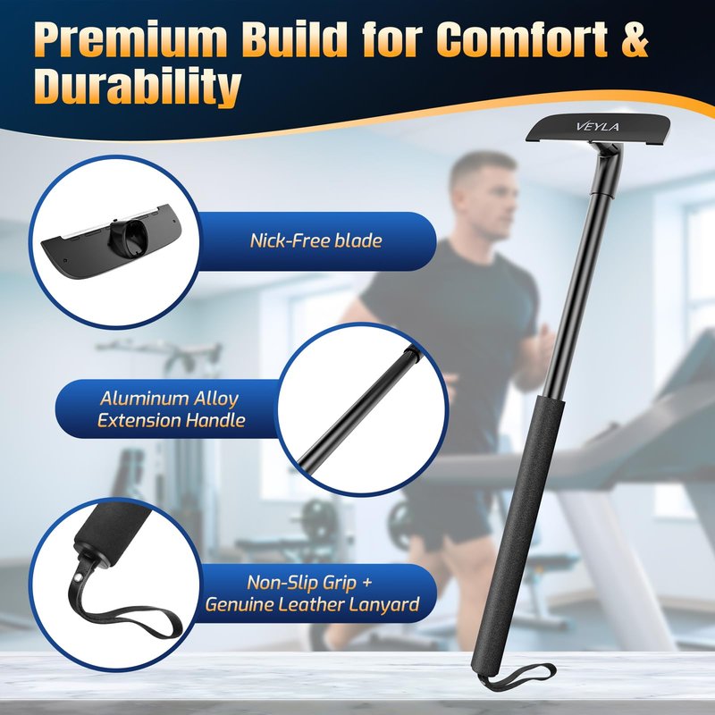 VEYLA Nick-Free Back Shaver for Men, 17.7" Extendable Aluminum Alloy Long Handle, 4.9" Wide Replaceable Blade, Safe for Sensitive Skin, Wet or Dry Use DIY Full Body Hair Remover (2 Blades Included)
