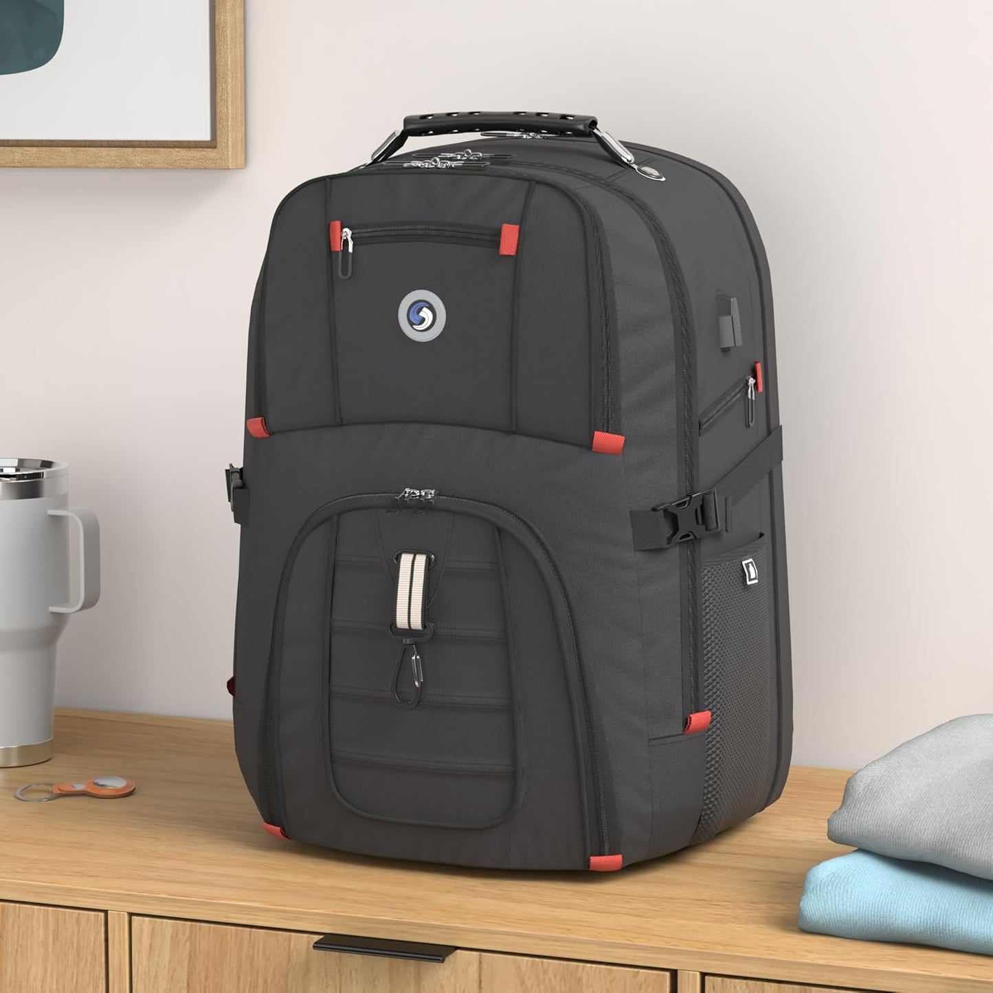 SHRRADOO Extra Large 50L Travel Laptop Backpack - Airline Approved, Fits 17 Inch Laptops | Black