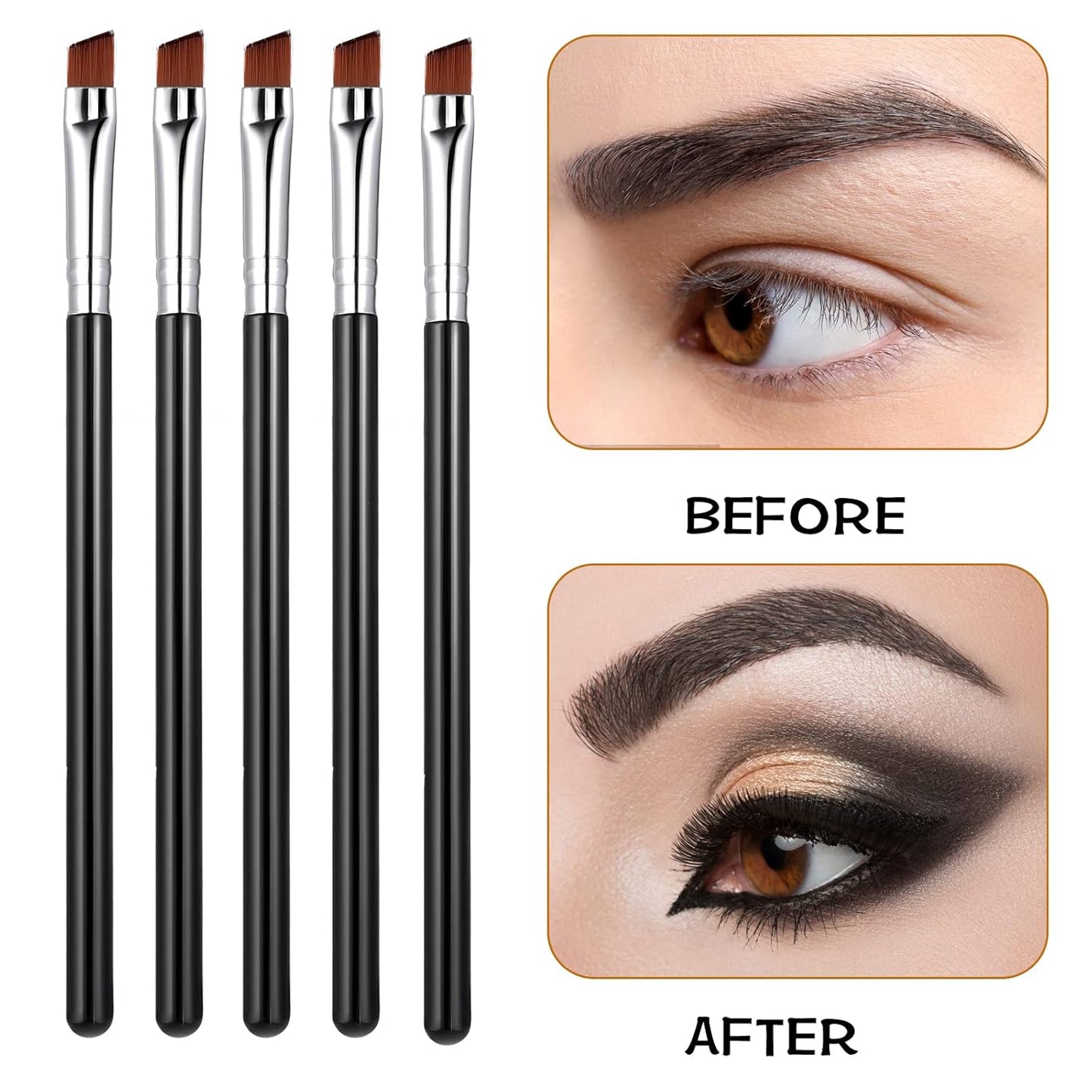 Angled Eyeliner Brush Set - 5Pcs Fine Slanted Brushes for Eye Makeup | Soft Synthetic Bristles