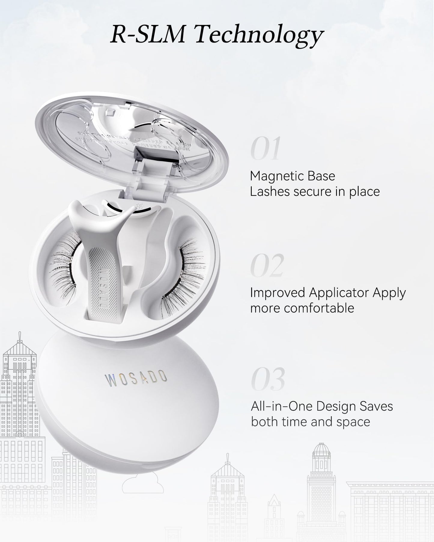 WOSADO Magnetic Eyelashes with Applicator Kit, [V10 Ultra Black] Reusable Magnetic Lashes without Eyeliner, Glue-free False Lashes, Waterproof, Lightweight, Suit for Natural Makeup