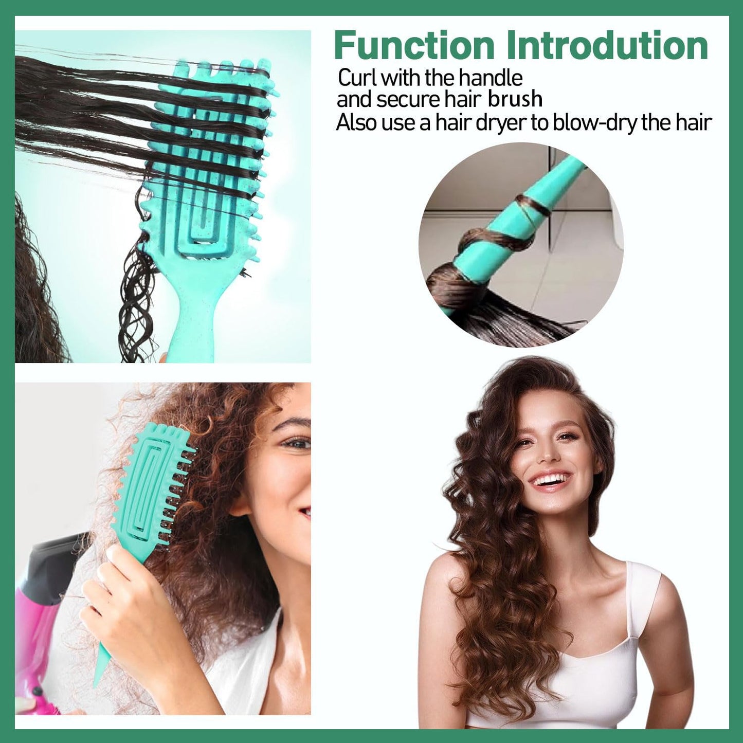 Curl Defining Brush - Curly Hair Detangling & Shaping Tool | Vented Design (Green)