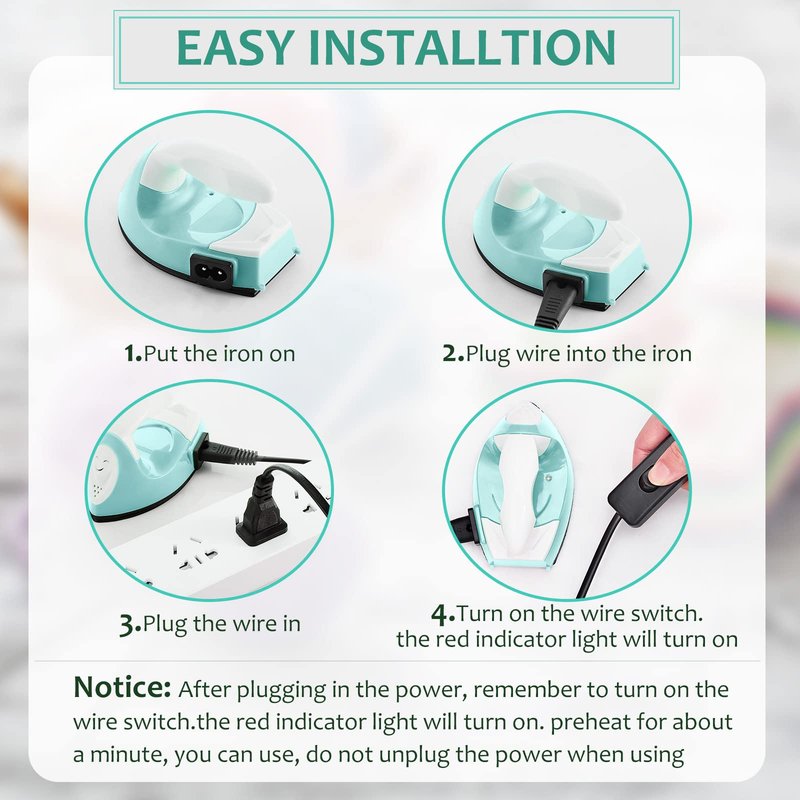 Honoson Mini Craft Iron Mini Heat Press Small Iron 3.93 x 2.36 x 2.76 in Portable Handy Tiny Flatiron with Charging Base Accessory for Fuse Bead Patch DIY Heat Transfer Vinyl(Mint Green)