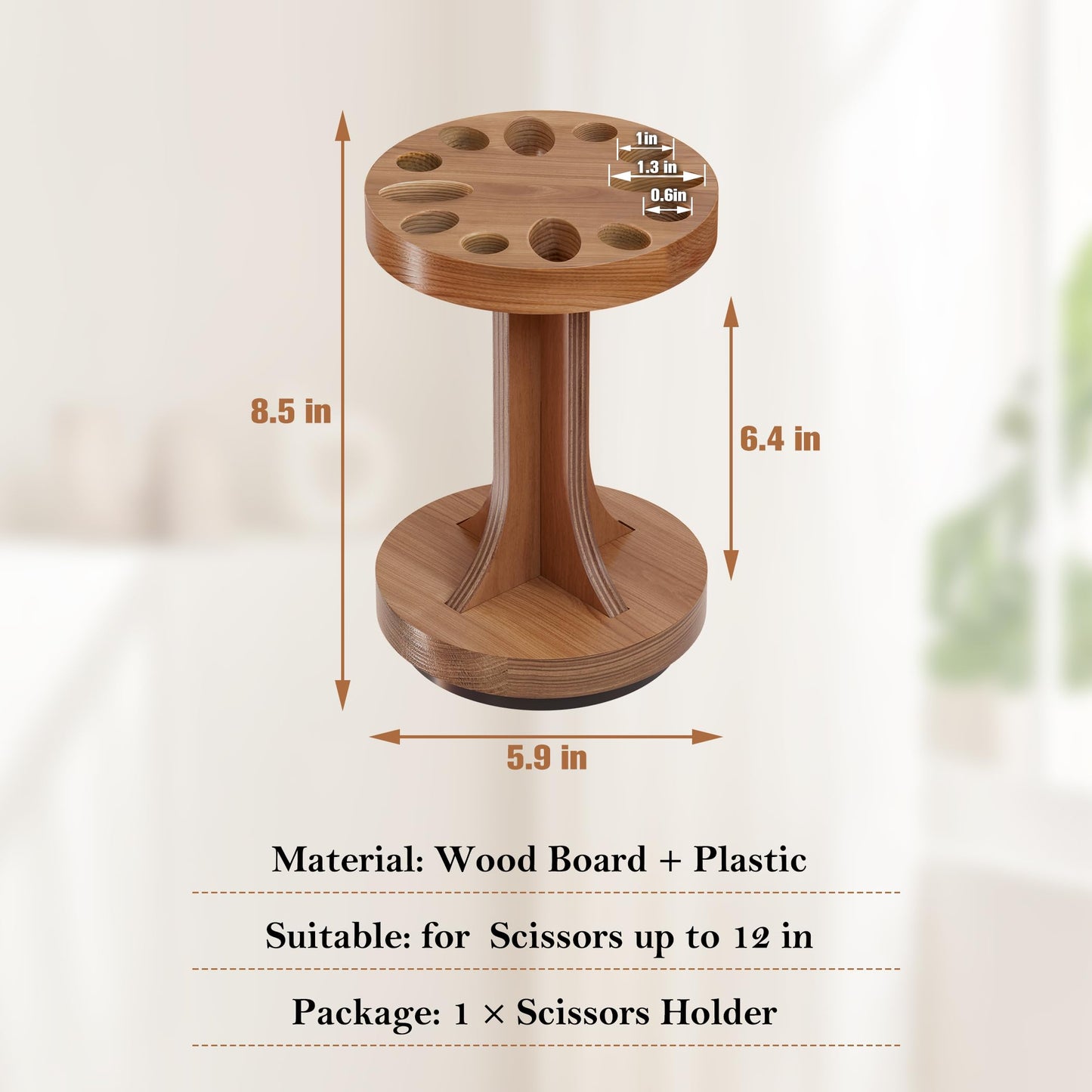 MTGSTOCL Wooden Rotating Scissor Holder,12-Slot Shear Holder with 360° Swivel Base ,Perfect for Sewing ,Quilting , Crafts,Stylists &Hairdressers