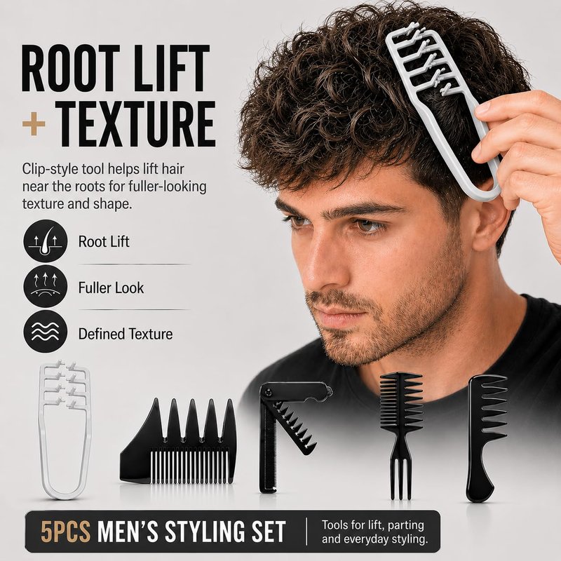 Volumizing Hair Styling Comb Set - 5PCS Texture Comb for Men & Women | Root Lift, Quiff, Slick Back Tools