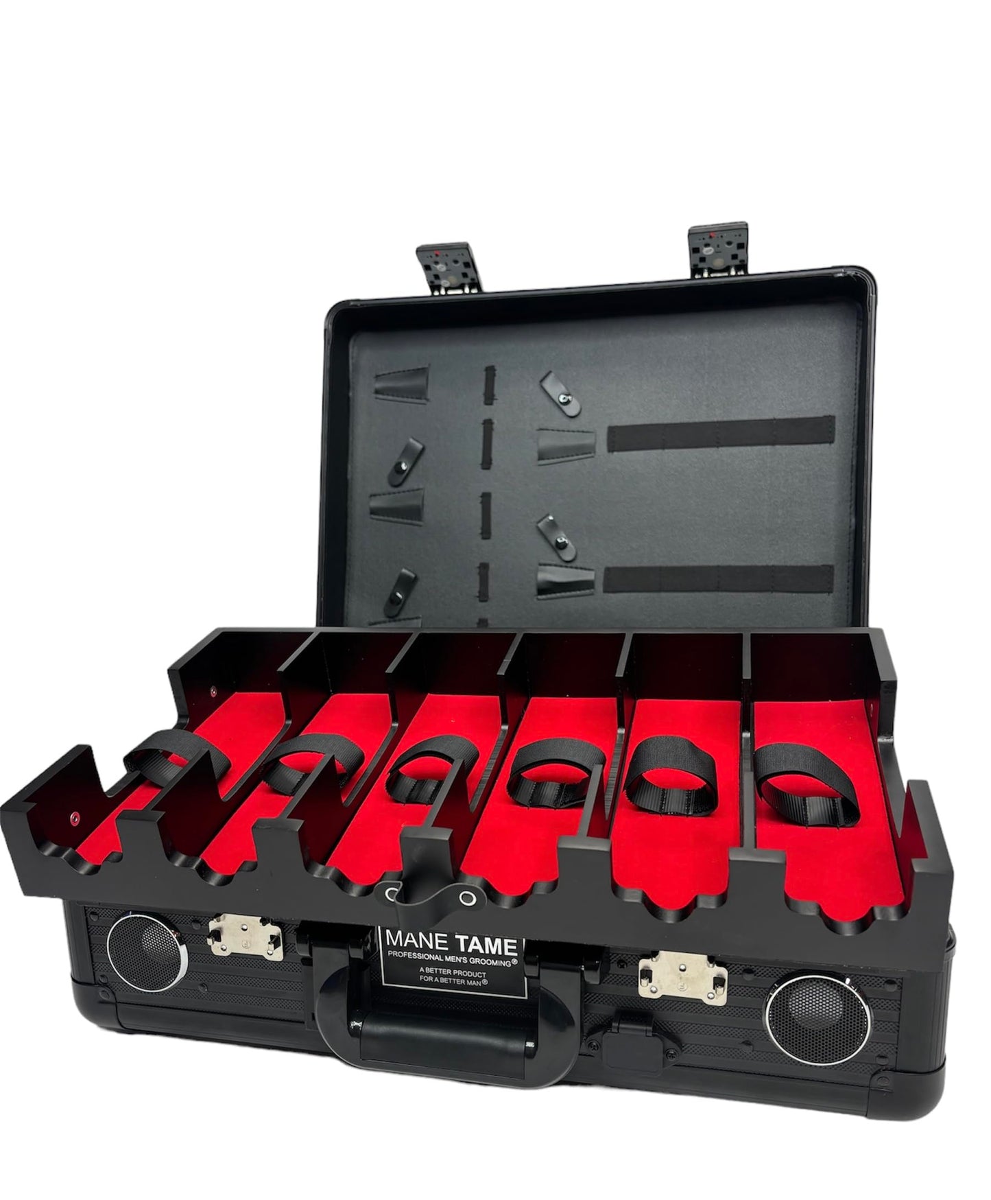 MANE TAME Barber Case – Executive Mobile Barber Station- Black - Includes Speakers and Combination Locks