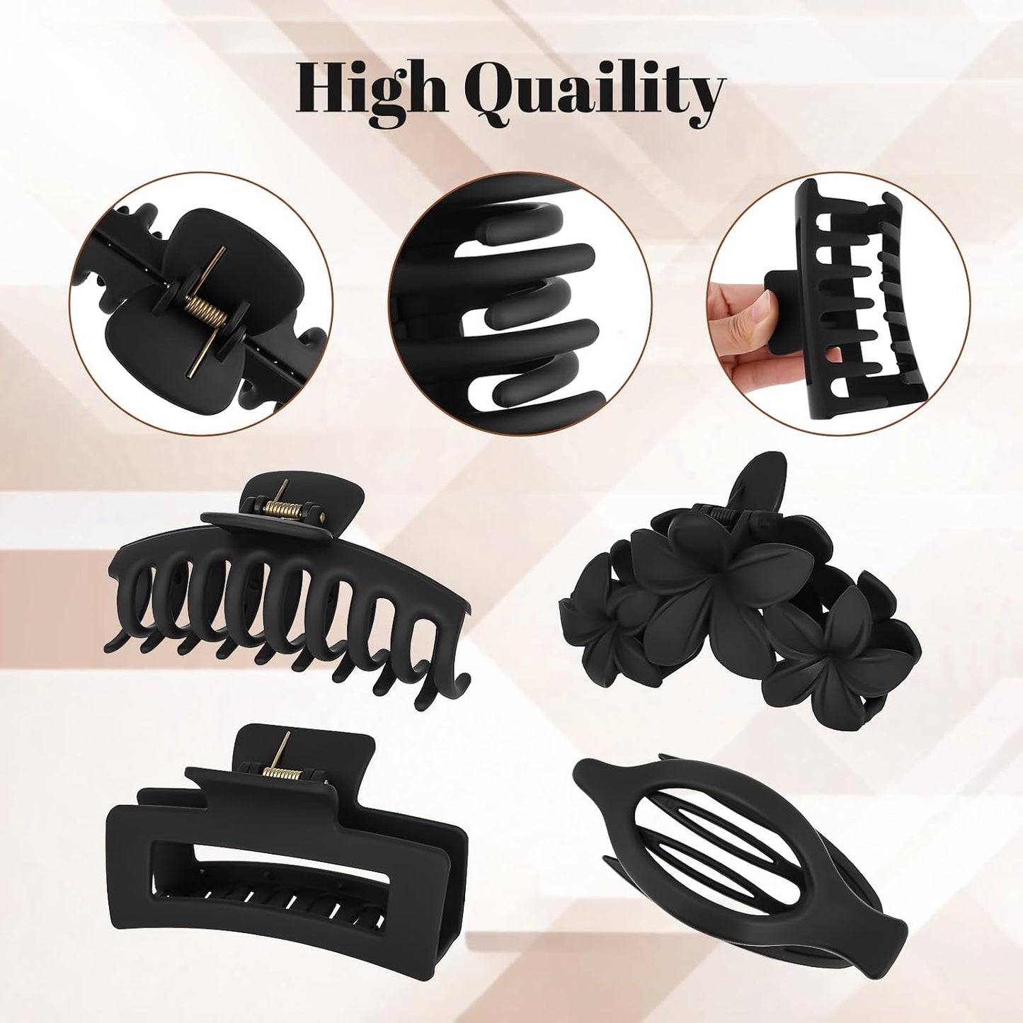 Hair Clips for Women - Non-Slip Strong Hold Jaw Claw Clips Set | 12-Pack for Thin, Thick & Curly Hair (Black)