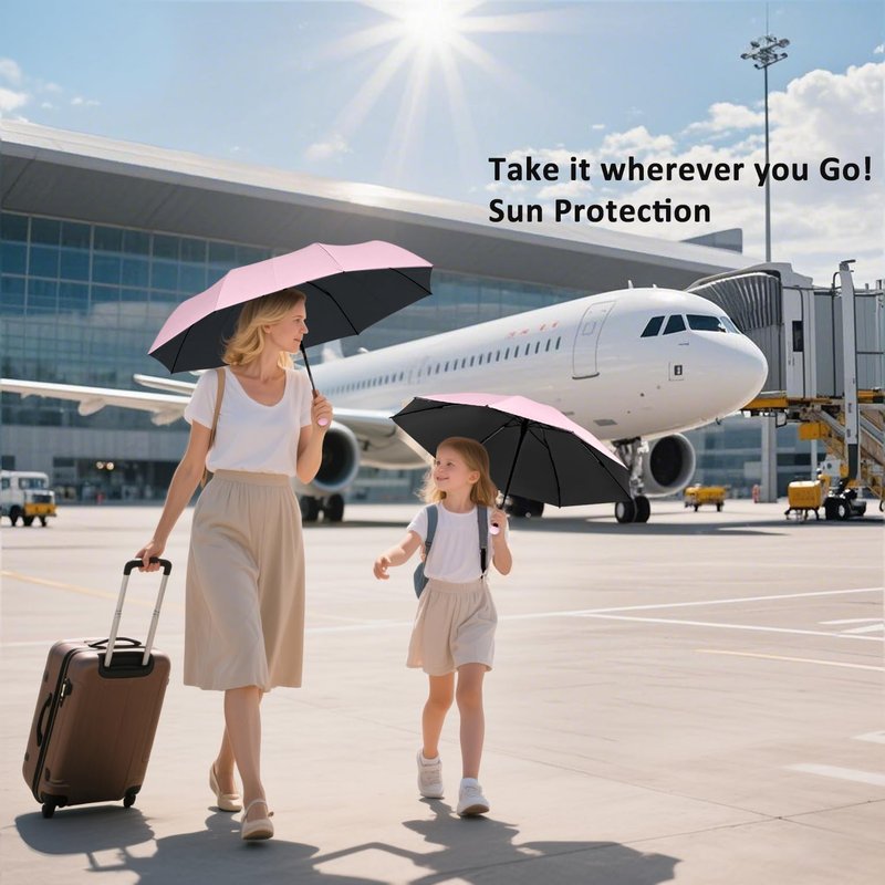BAODINI Travel Essentials Mini Umbrella for Purse With Case Small Compact UV Sun Protection Lightweight Tiny Pocket Manual Open Close Umbrella for Women Kids and Men Fits Purse Backpack