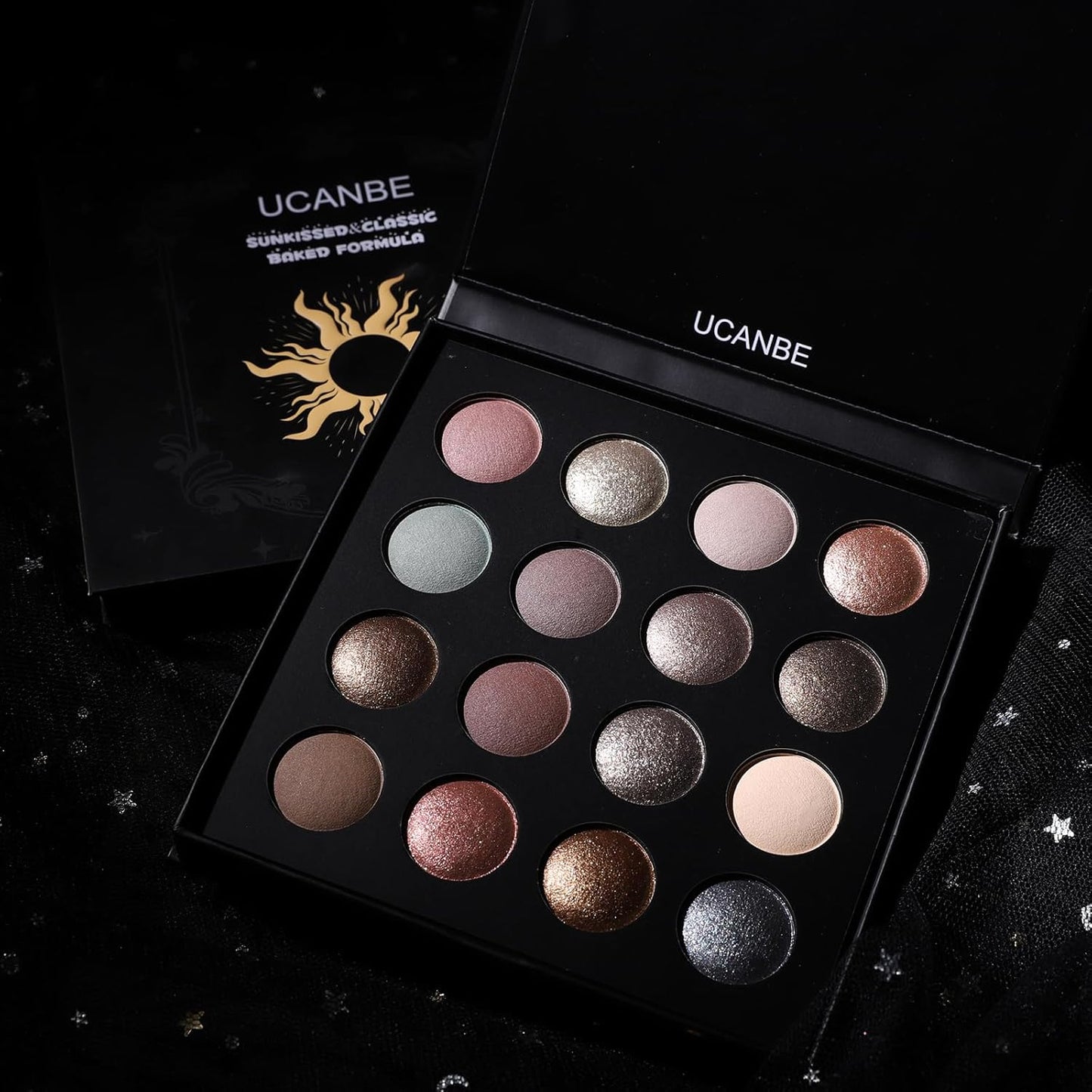 UCANBE Baked Eyeshadow Palette - 16 Highly Pigmented Nude Shades | Matte & Glitter Finish