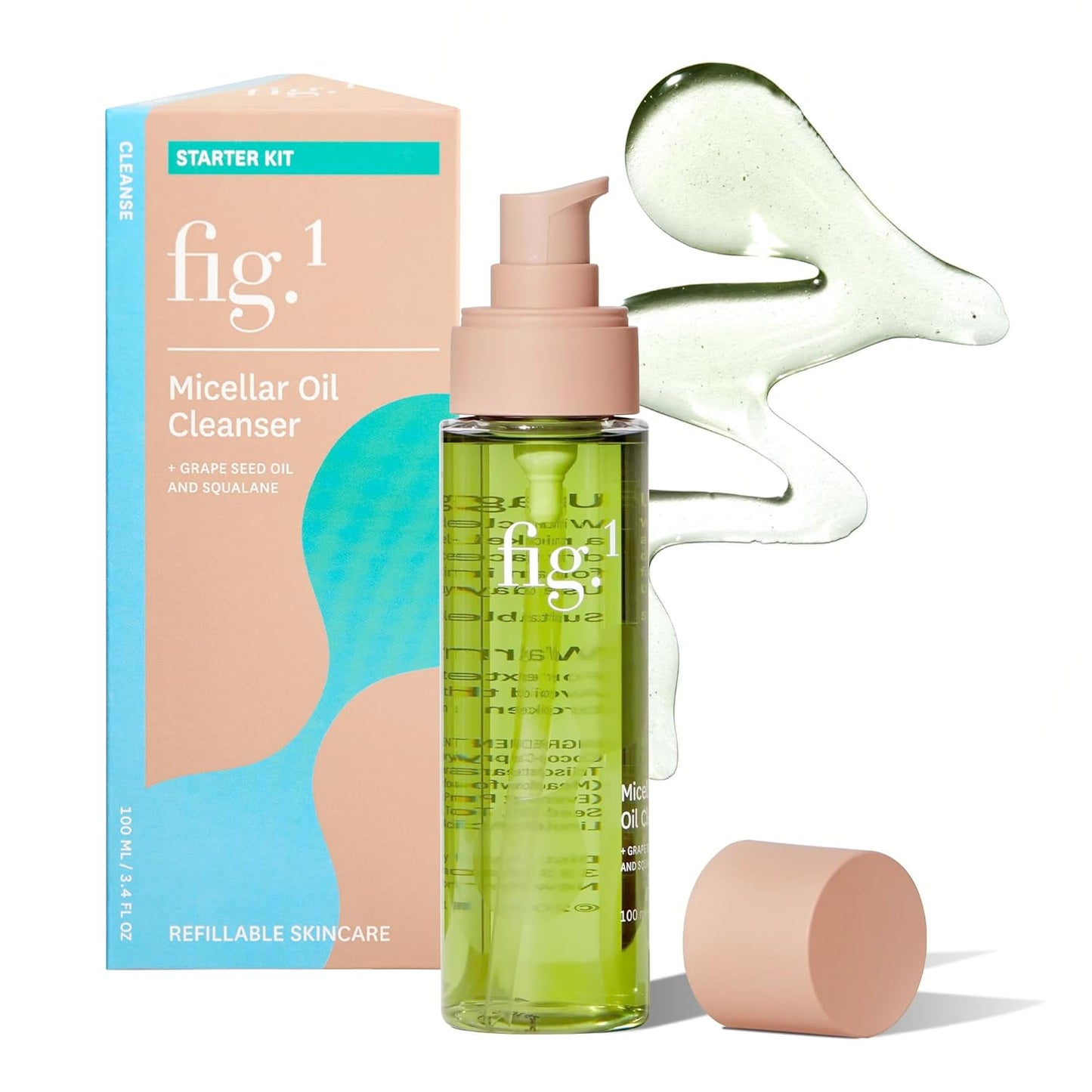 Micellar Oil Cleanser - Squalane & Grapeseed Oil Makeup Remover | 3.4 Oz Refillable Acne-Prone Facial Skincare